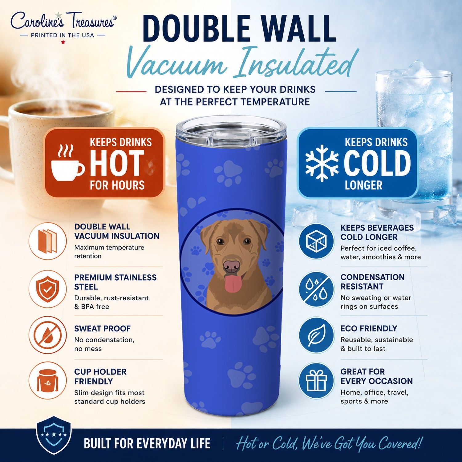 Labrador Retriever Red  Stainless Steel Skinny Tumbler 20 oz Vacuum Double Walled Reusable Insulated Travel Cup