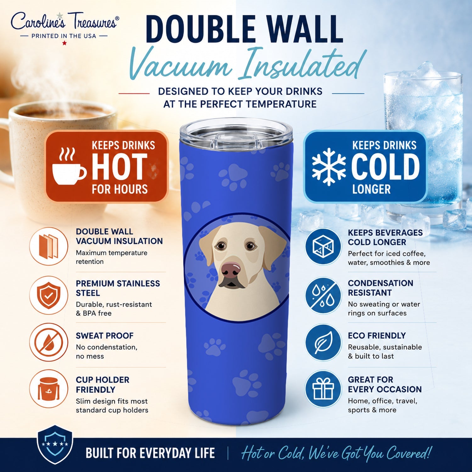 Labrador Retriever Yellow #3  Stainless Steel Skinny Tumbler 20 oz Vacuum Double Walled Reusable Insulated Travel Cup