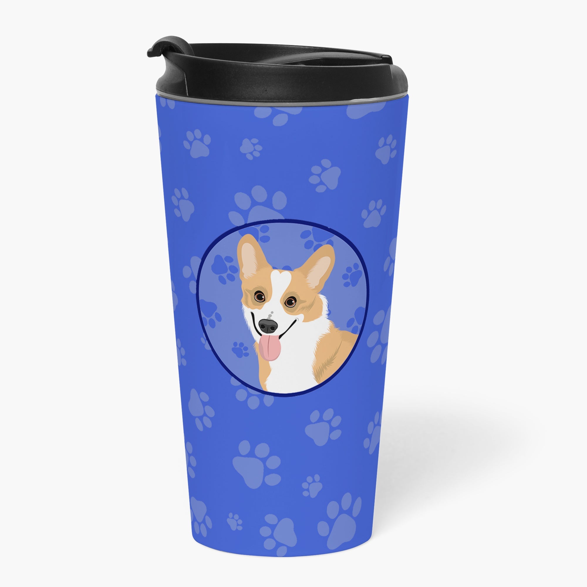 Pembroke Corgi Red and White  Stainless Steel 16 oz  Tumbler Blue Insulated Tumbler with Lid, Cute Travel Cup for Coffee, Cocktails, Gift Men, Dad, Women, Mother