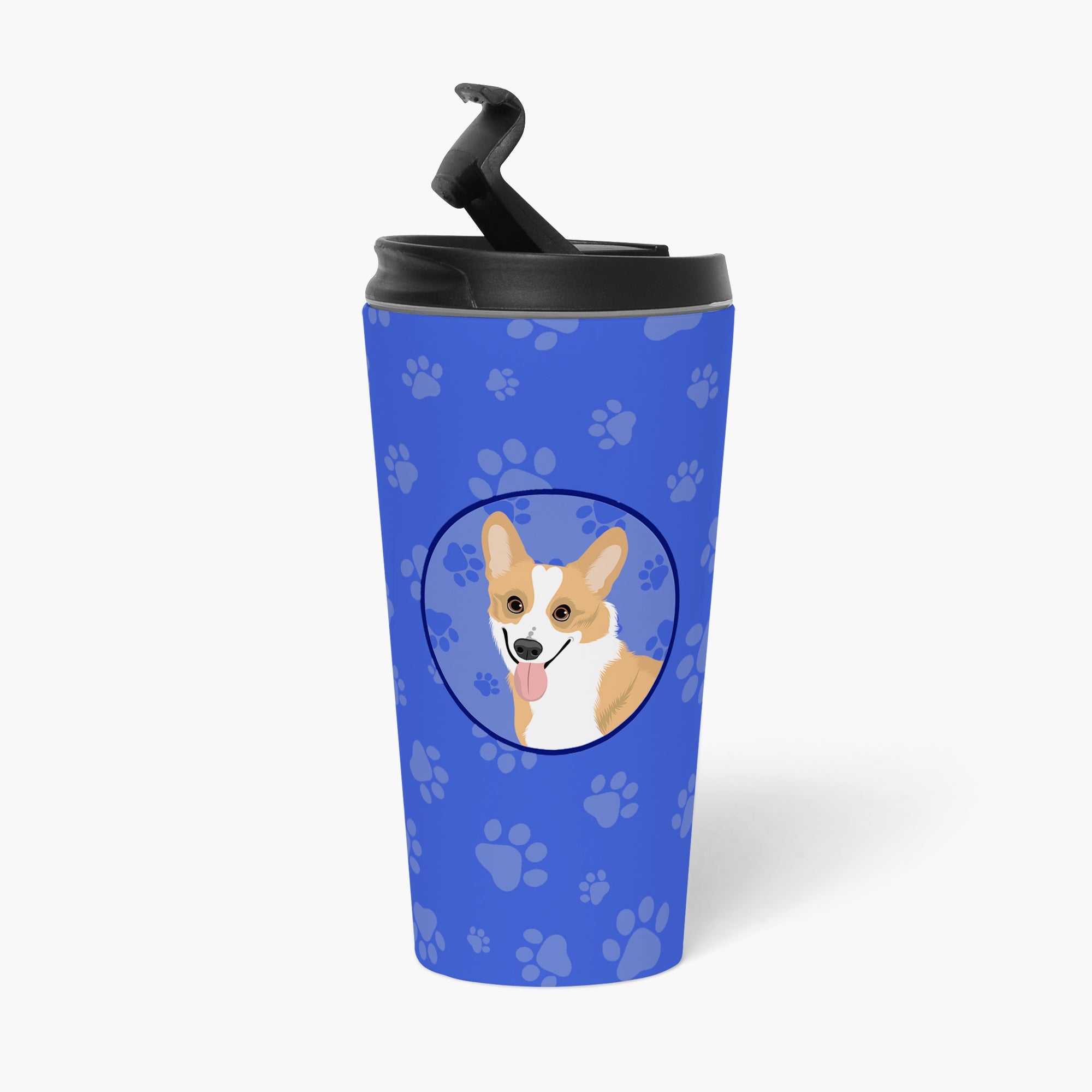 Pembroke Corgi Red and White  Stainless Steel 16 oz  Tumbler Blue Insulated Tumbler with Lid, Cute Travel Cup for Coffee, Cocktails, Gift Men, Dad, Women, Mother