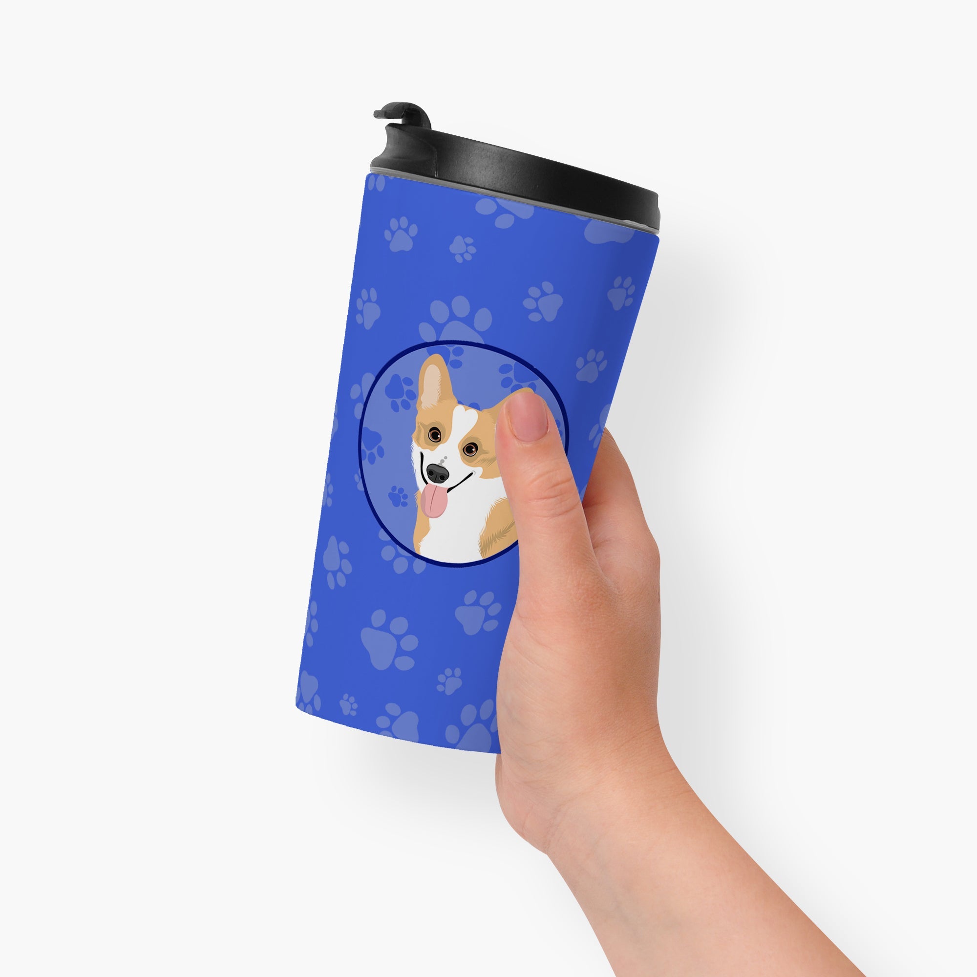 Pembroke Corgi Red and White  Stainless Steel 16 oz  Tumbler Blue Insulated Tumbler with Lid, Cute Travel Cup for Coffee, Cocktails, Gift Men, Dad, Women, Mother
