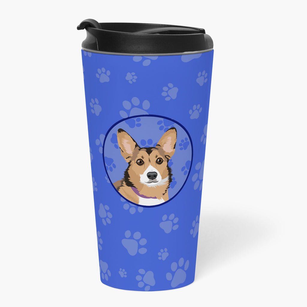 Pembroke Welsh Corgi Sable and White  Stainless Steel 16 oz  Tumbler Blue Insulated Tumbler with Lid, Cute Travel Cup for Coffee, Cocktails, Gift Men, Dad, Women, Mother