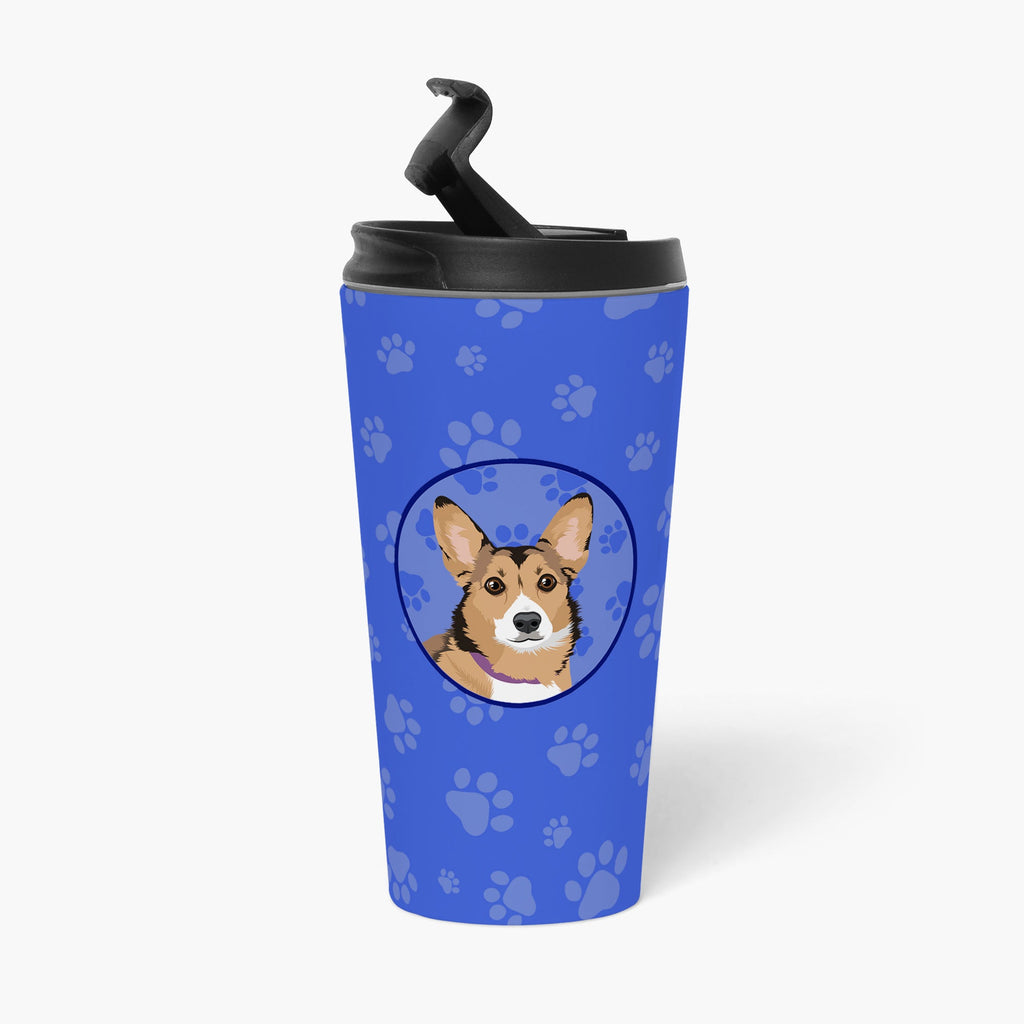 Pembroke Welsh Corgi Sable and White  Stainless Steel 16 oz  Tumbler Blue Insulated Tumbler with Lid, Cute Travel Cup for Coffee, Cocktails, Gift Men, Dad, Women, Mother