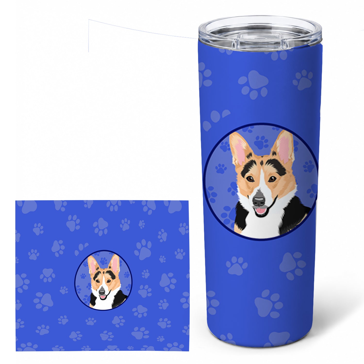Pembroke Welsh Corgi Tricolor Red-Headed  Stainless Steel Skinny Tumbler 20 oz Vacuum Double Walled Reusable Insulated Travel Cup