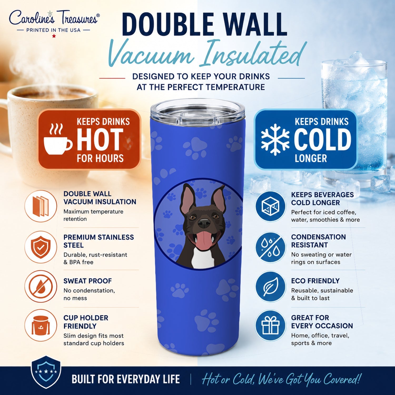 Pit Bull Black #4  Stainless Steel Skinny Tumbler 20 oz Vacuum Double Walled Reusable Insulated Travel Cup