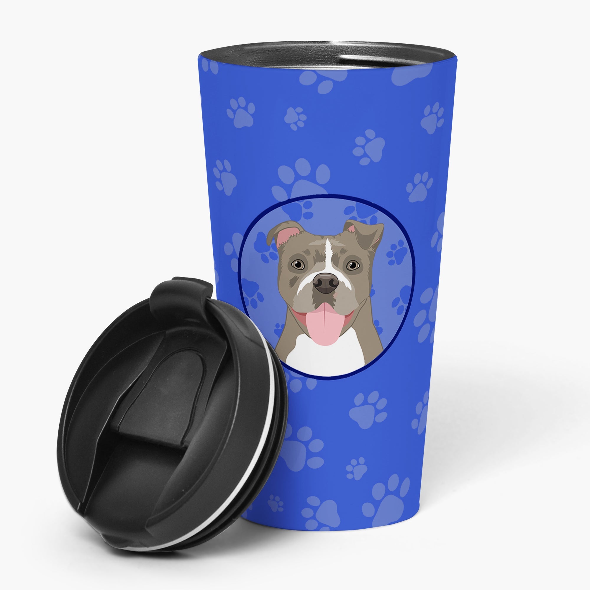 Pit Bull Blue #2  Stainless Steel 16 oz  Tumbler Blue Insulated Tumbler with Lid, Cute Travel Cup for Coffee, Cocktails, Gift Men, Dad, Women, Mother
