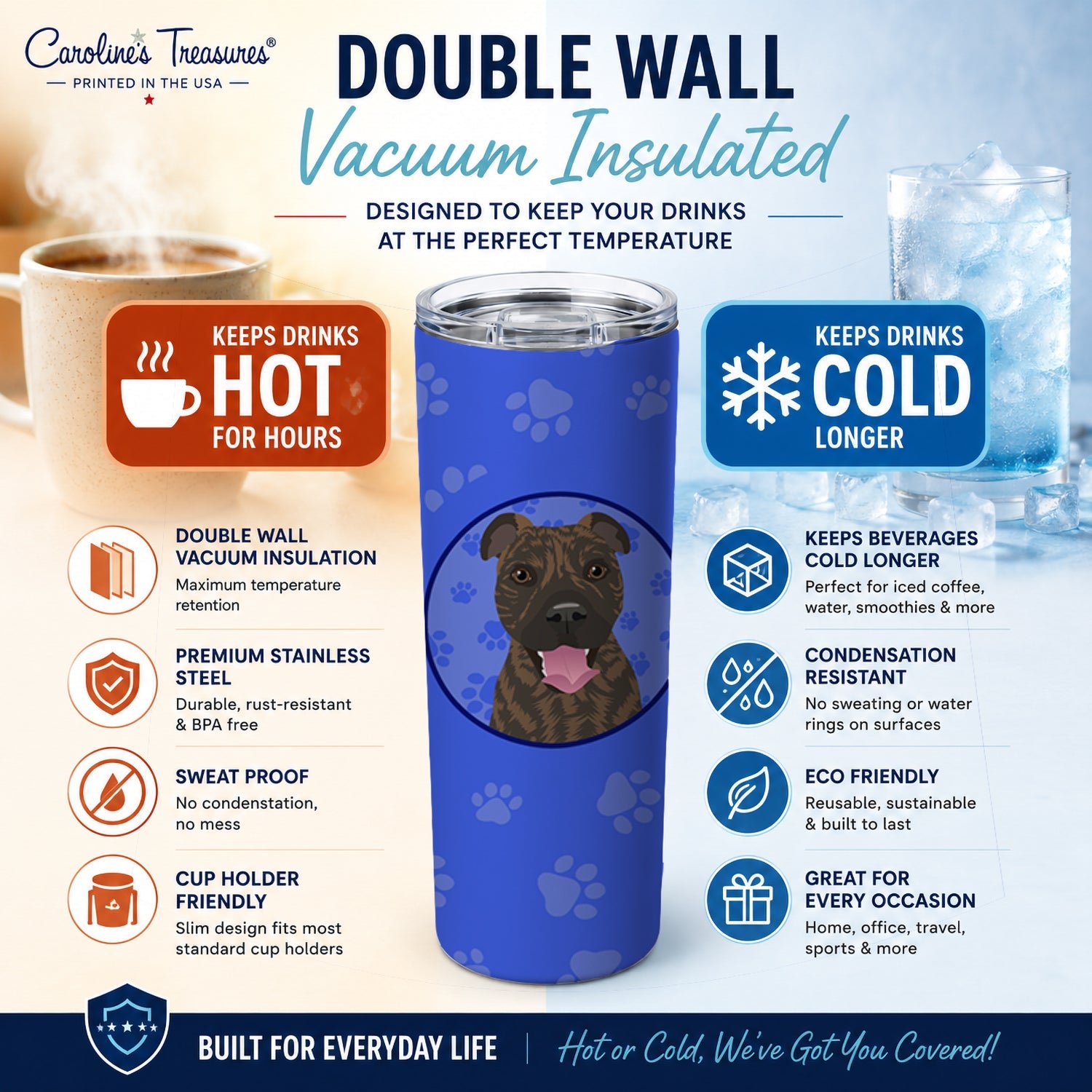 Pit Bull Brindle #1  Stainless Steel Skinny Tumbler 20 oz Vacuum Double Walled Reusable Insulated Travel Cup
