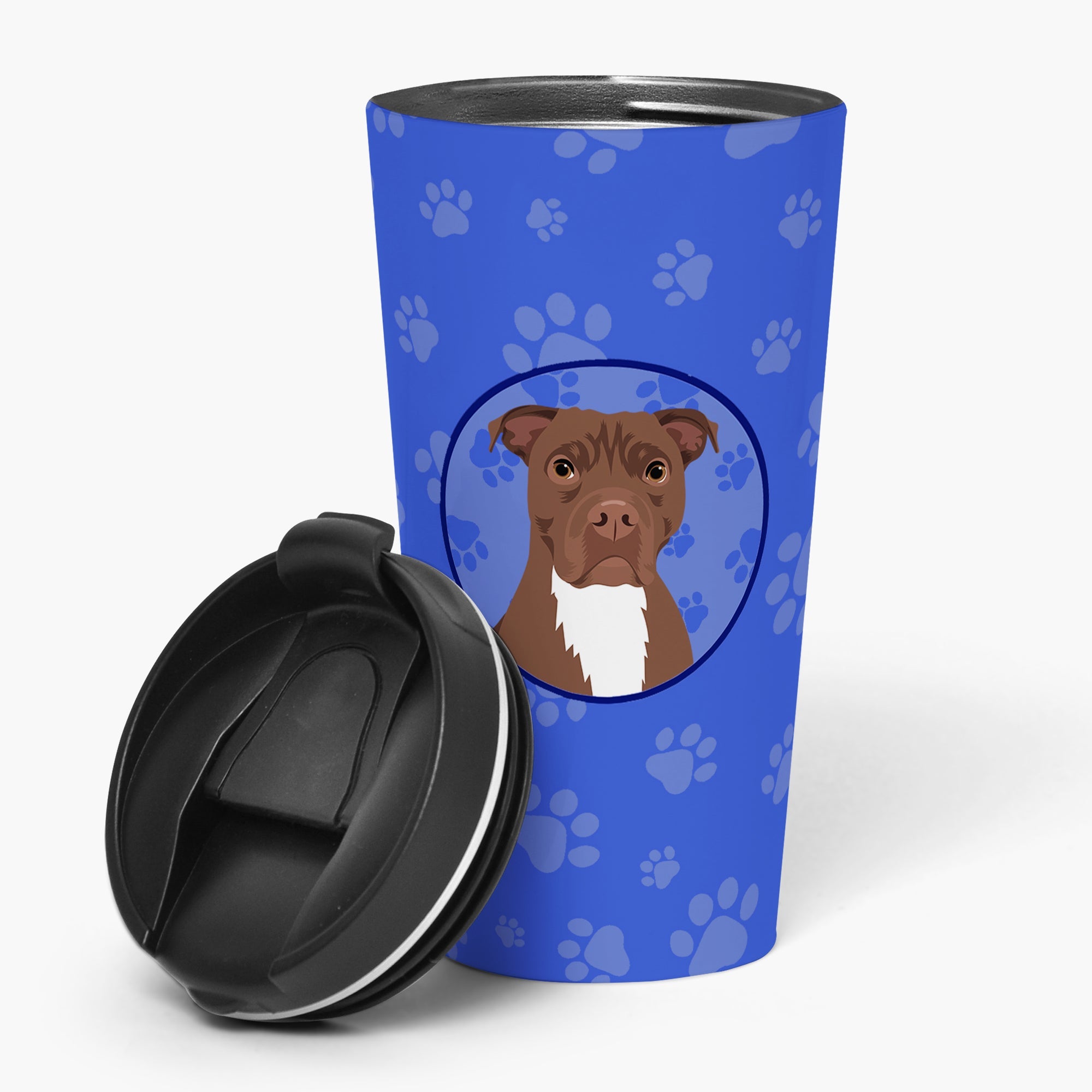 Pit Bull Chocolate  Stainless Steel 16 oz  Tumbler Blue Insulated Tumbler with Lid, Cute Travel Cup for Coffee, Cocktails, Gift Men, Dad, Women, Mother