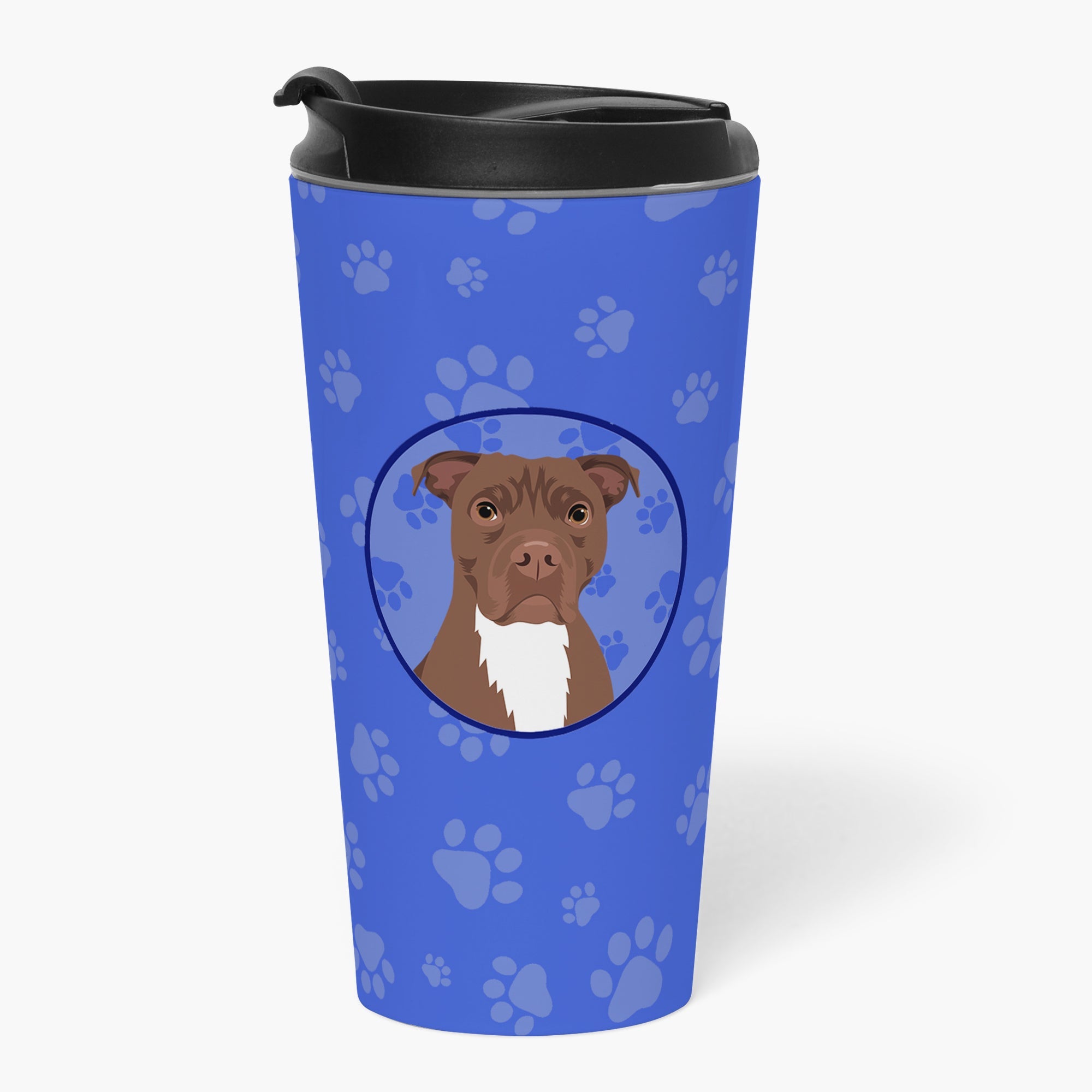 Pit Bull Chocolate  Stainless Steel 16 oz  Tumbler Blue Insulated Tumbler with Lid, Cute Travel Cup for Coffee, Cocktails, Gift Men, Dad, Women, Mother