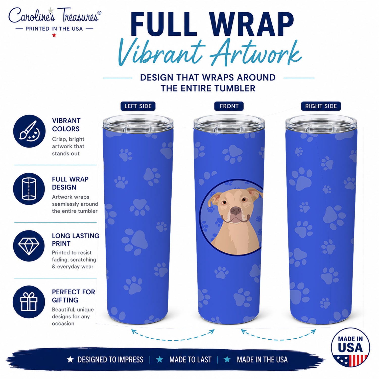 Pit Bull Fawn #1  Stainless Steel Skinny Tumbler 20 oz Vacuum Double Walled Reusable Insulated Travel Cup