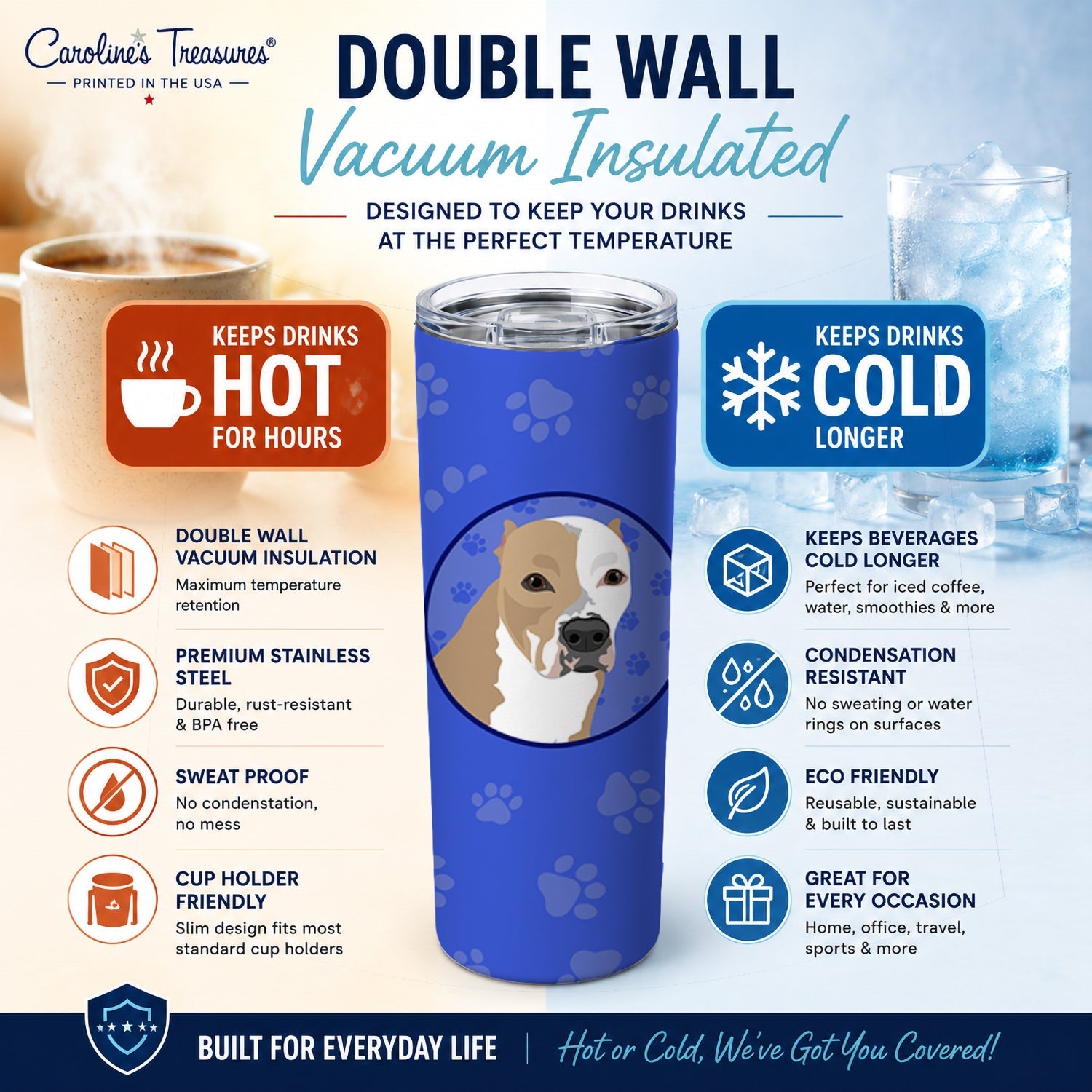 Pit Bull Fawn #4  Stainless Steel Skinny Tumbler 20 oz Vacuum Double Walled Reusable Insulated Travel Cup