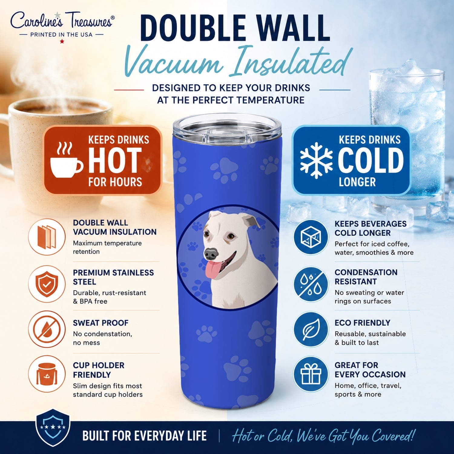 Pit Bull Puppy  Stainless Steel Skinny Tumbler 20 oz Vacuum Double Walled Reusable Insulated Travel Cup