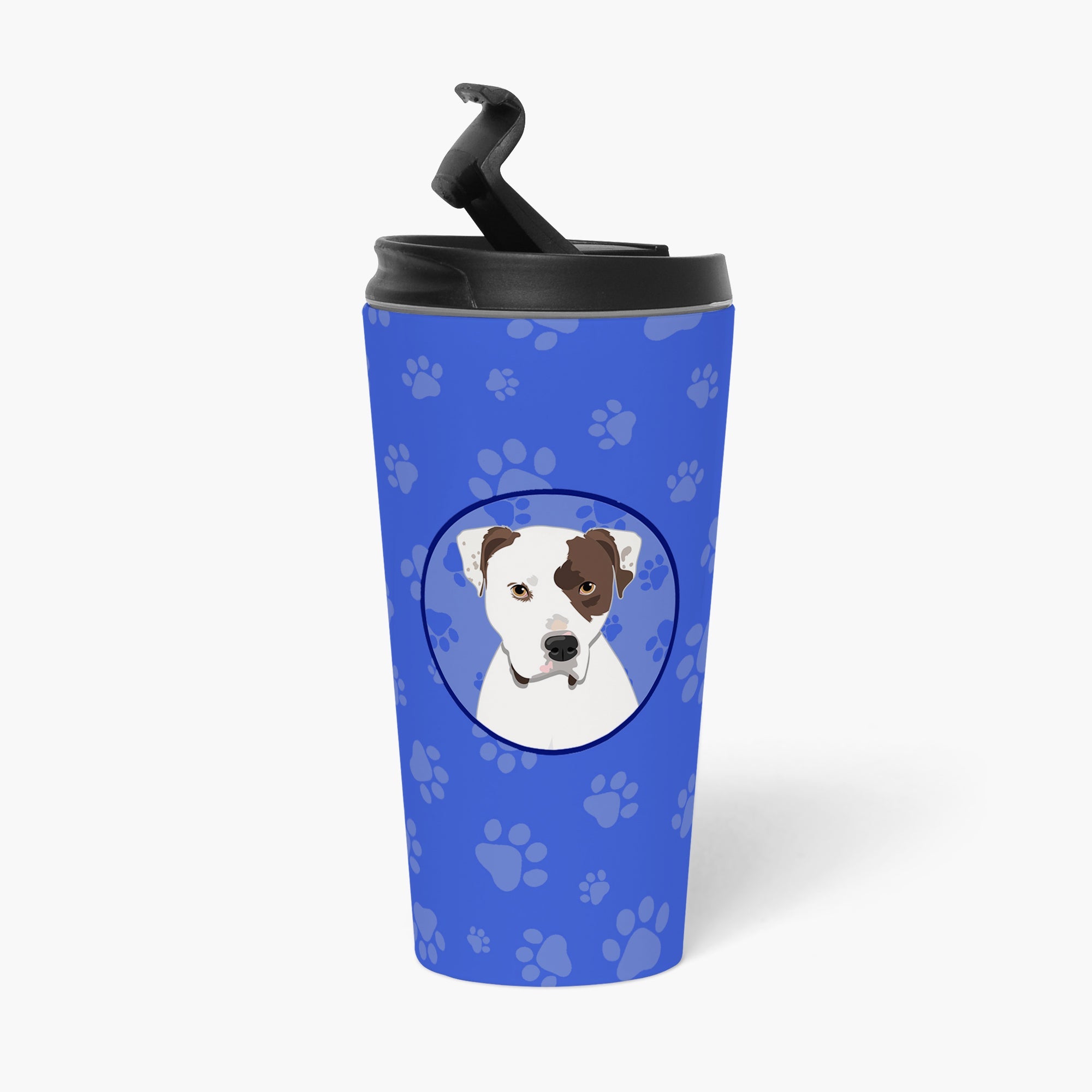 Pit Bull White #2  Stainless Steel 16 oz  Tumbler Blue Insulated Tumbler with Lid, Cute Travel Cup for Coffee, Cocktails, Gift Men, Dad, Women, Mother