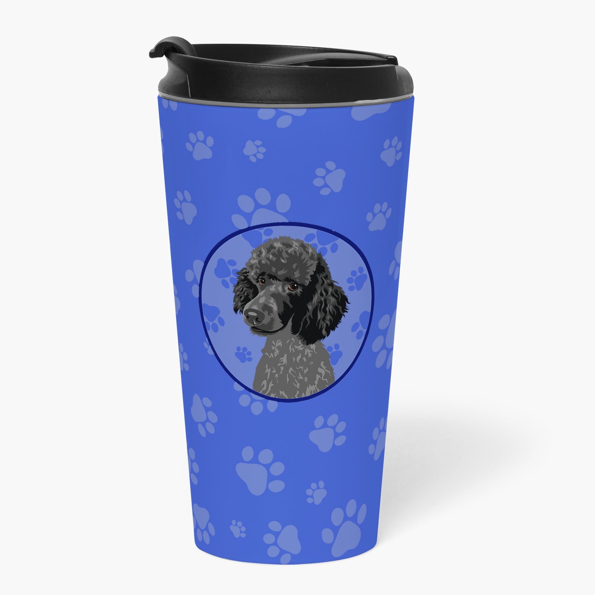 Poodle Standard Black  Stainless Steel 16 oz  Tumbler Blue Insulated Tumbler with Lid, Cute Travel Cup for Coffee, Cocktails, Gift Men, Dad, Women, Mother
