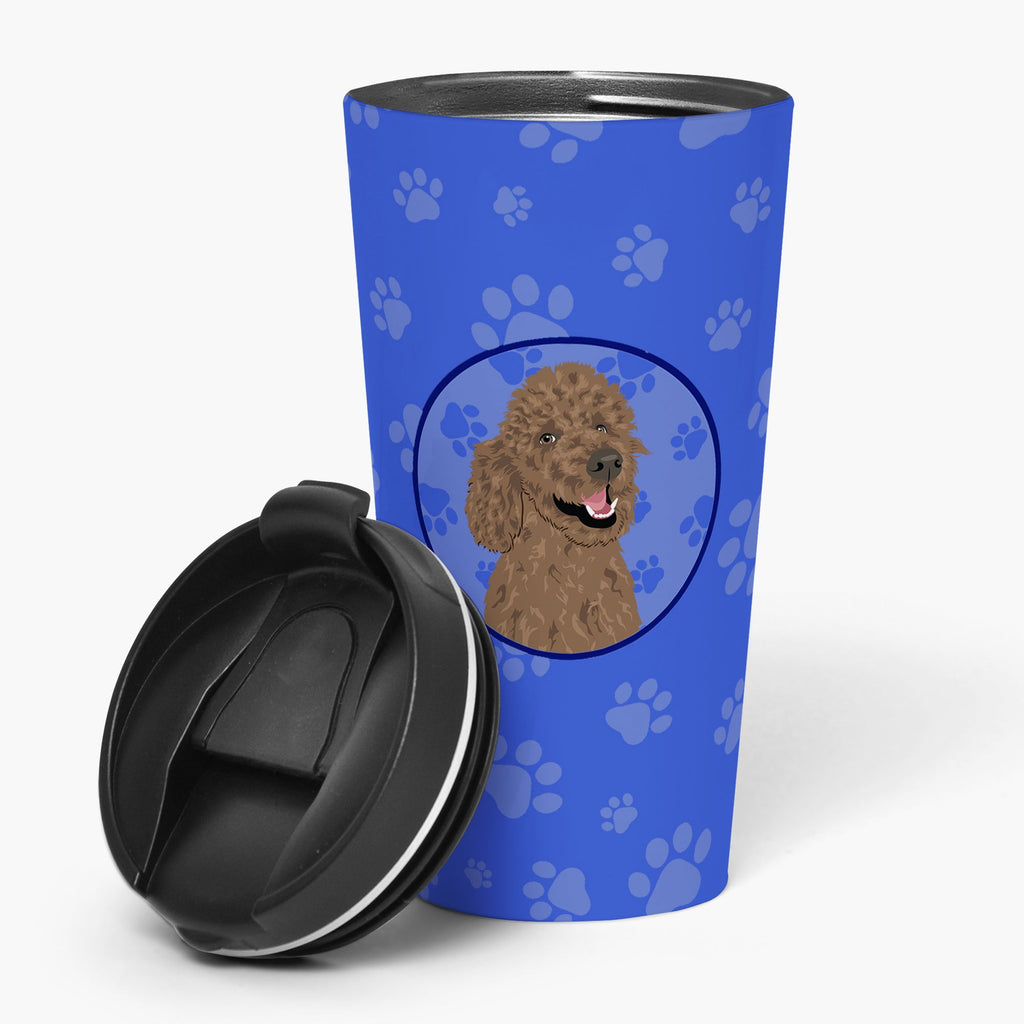 Poodle Standard Brown  Stainless Steel 16 oz  Tumbler Blue Insulated Tumbler with Lid, Cute Travel Cup for Coffee, Cocktails, Gift Men, Dad, Women, Mother