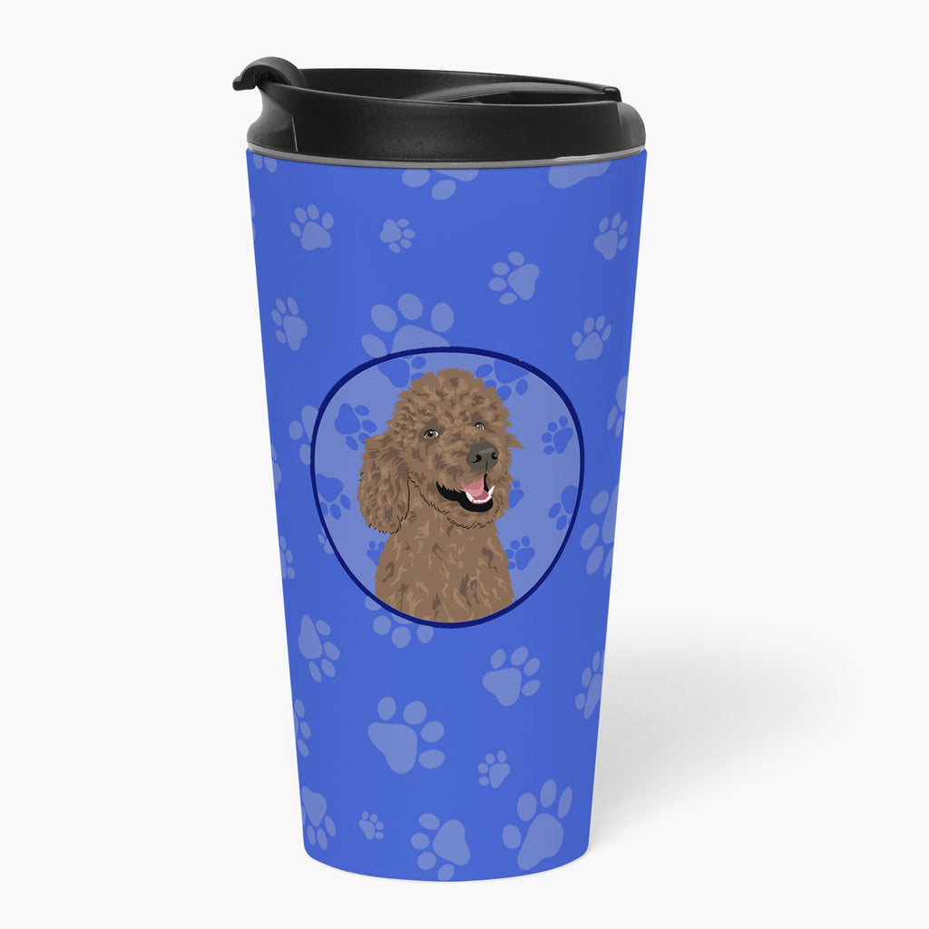 Poodle Standard Brown  Stainless Steel 16 oz  Tumbler Blue Insulated Tumbler with Lid, Cute Travel Cup for Coffee, Cocktails, Gift Men, Dad, Women, Mother