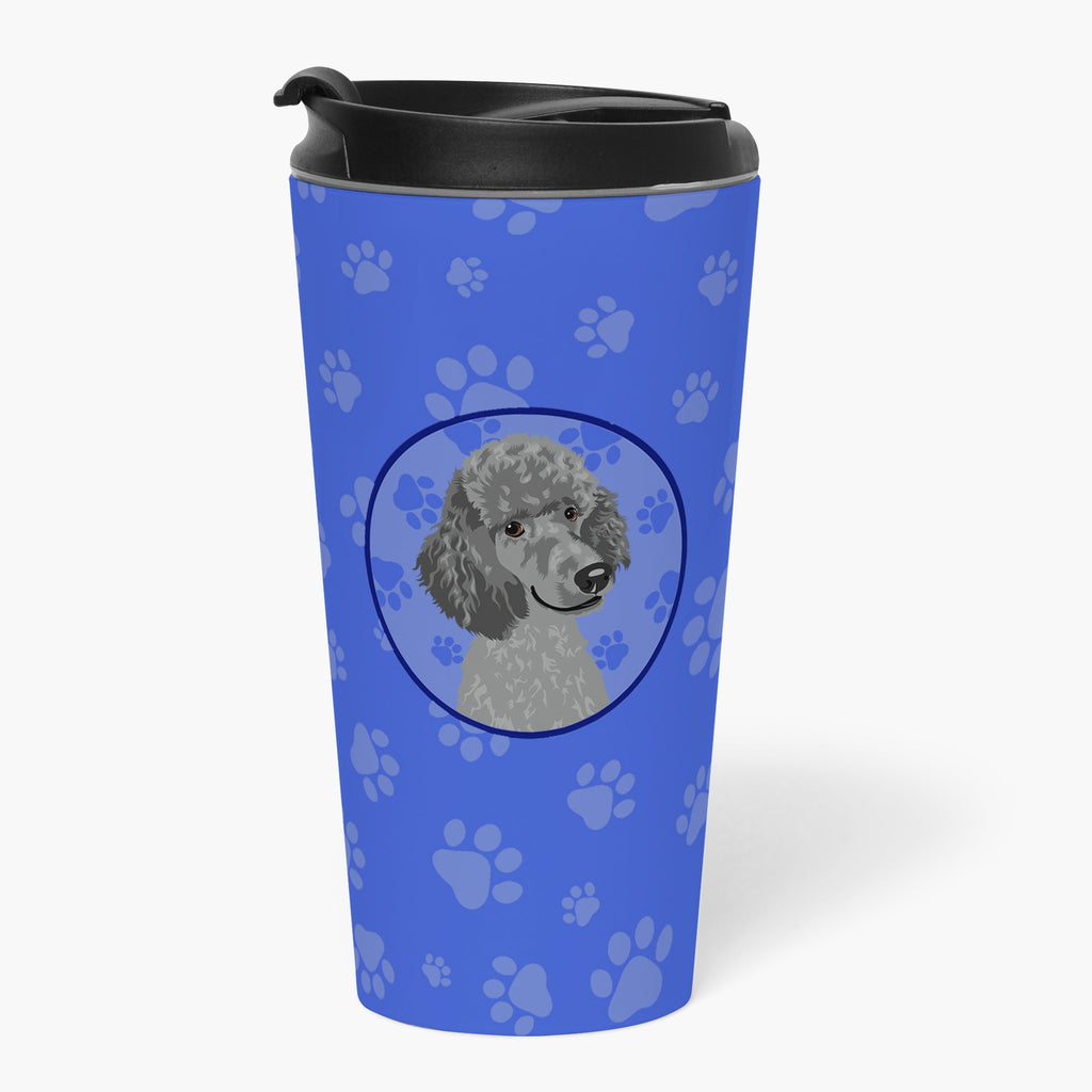 Poodle Standard Gray  Stainless Steel 16 oz  Tumbler Blue Insulated Tumbler with Lid, Cute Travel Cup for Coffee, Cocktails, Gift Men, Dad, Women, Mother