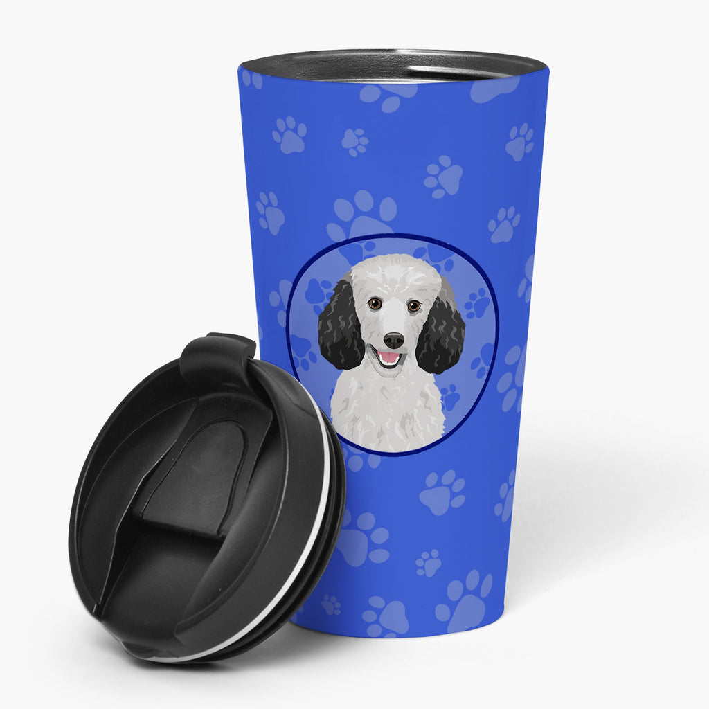 Poodle Standard Silver  Stainless Steel 16 oz  Tumbler Blue Insulated Tumbler with Lid, Cute Travel Cup for Coffee, Cocktails, Gift Men, Dad, Women, Mother