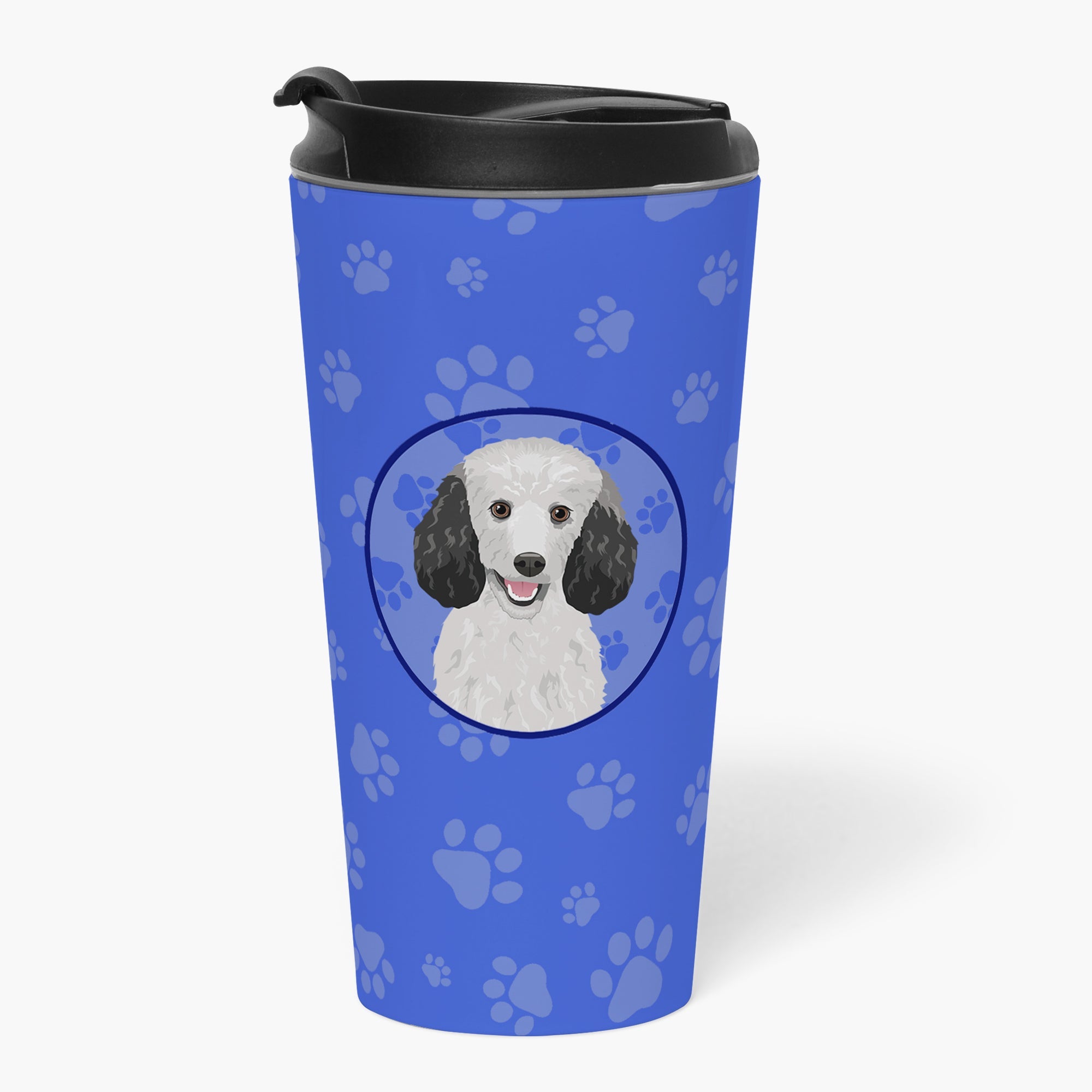 Poodle Standard Silver  Stainless Steel 16 oz  Tumbler Blue Insulated Tumbler with Lid, Cute Travel Cup for Coffee, Cocktails, Gift Men, Dad, Women, Mother