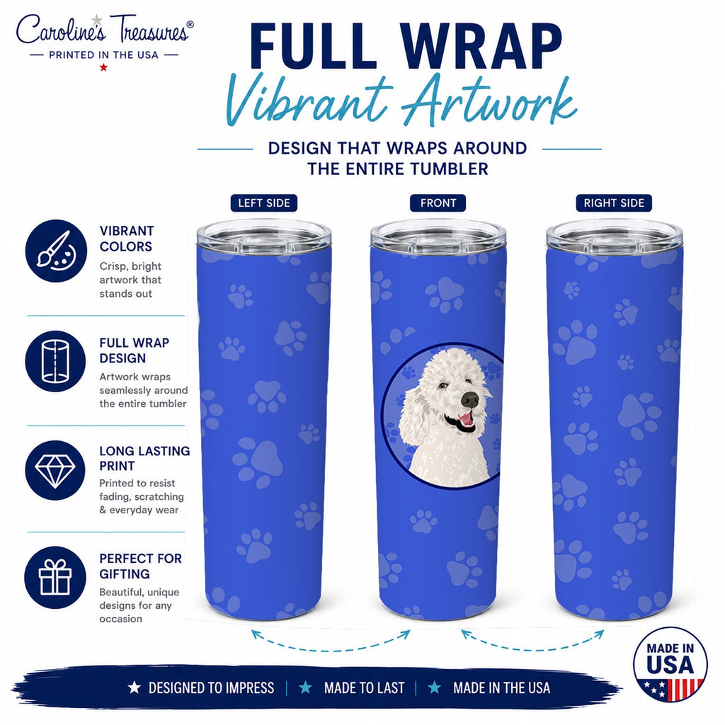 Poodle Standard White  Stainless Steel Skinny Tumbler 20 oz Vacuum Double Walled Reusable Insulated Travel Cup