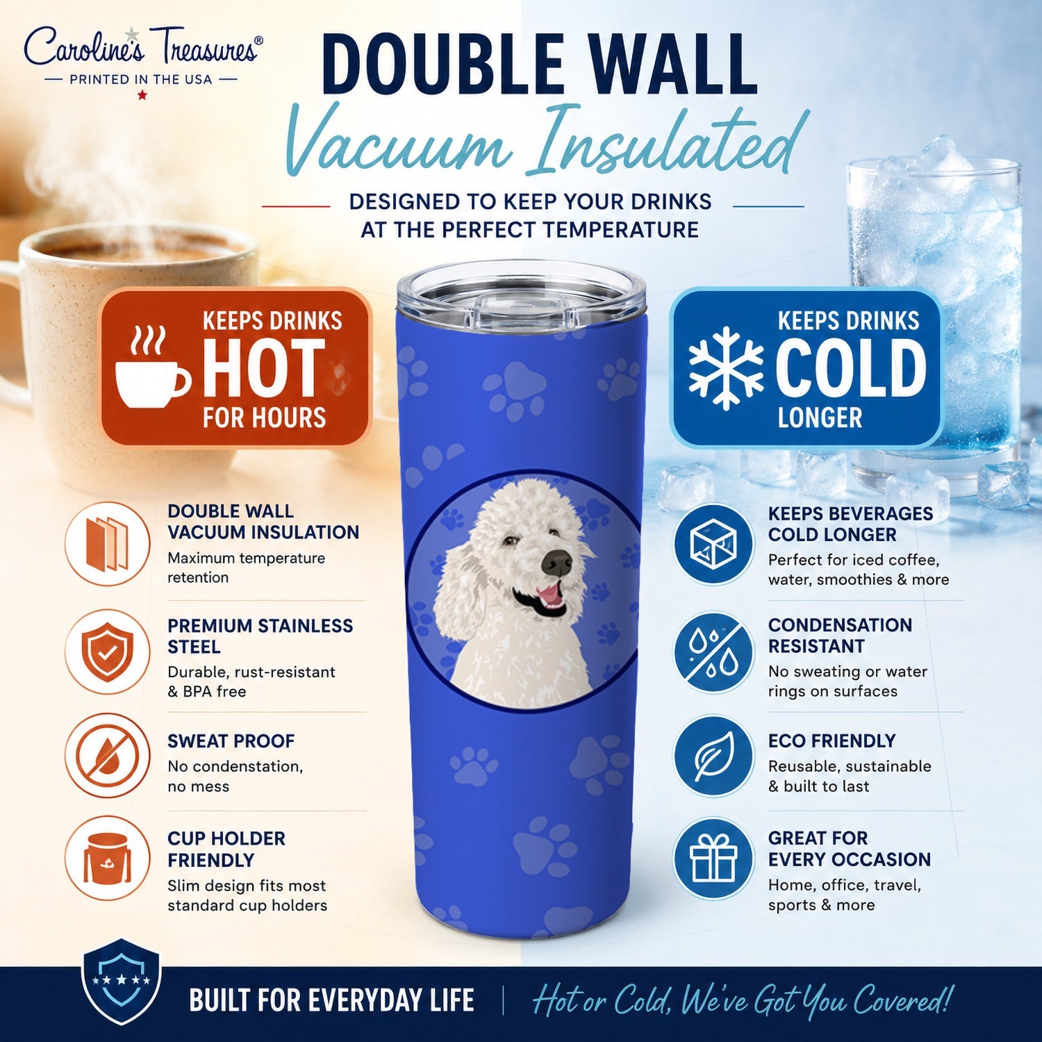 Poodle Standard White  Stainless Steel Skinny Tumbler 20 oz Vacuum Double Walled Reusable Insulated Travel Cup