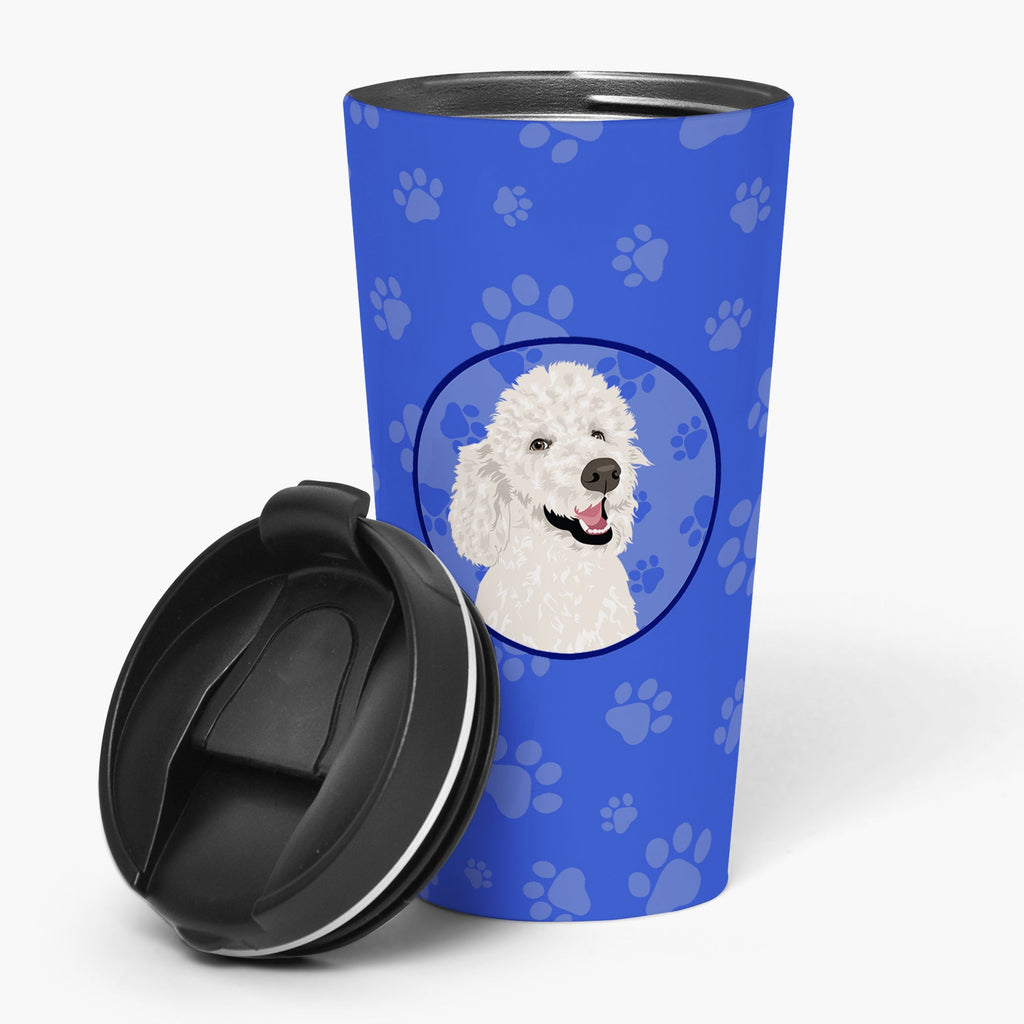 Poodle Standard White  Stainless Steel 16 oz  Tumbler Blue Insulated Tumbler with Lid, Cute Travel Cup for Coffee, Cocktails, Gift Men, Dad, Women, Mother