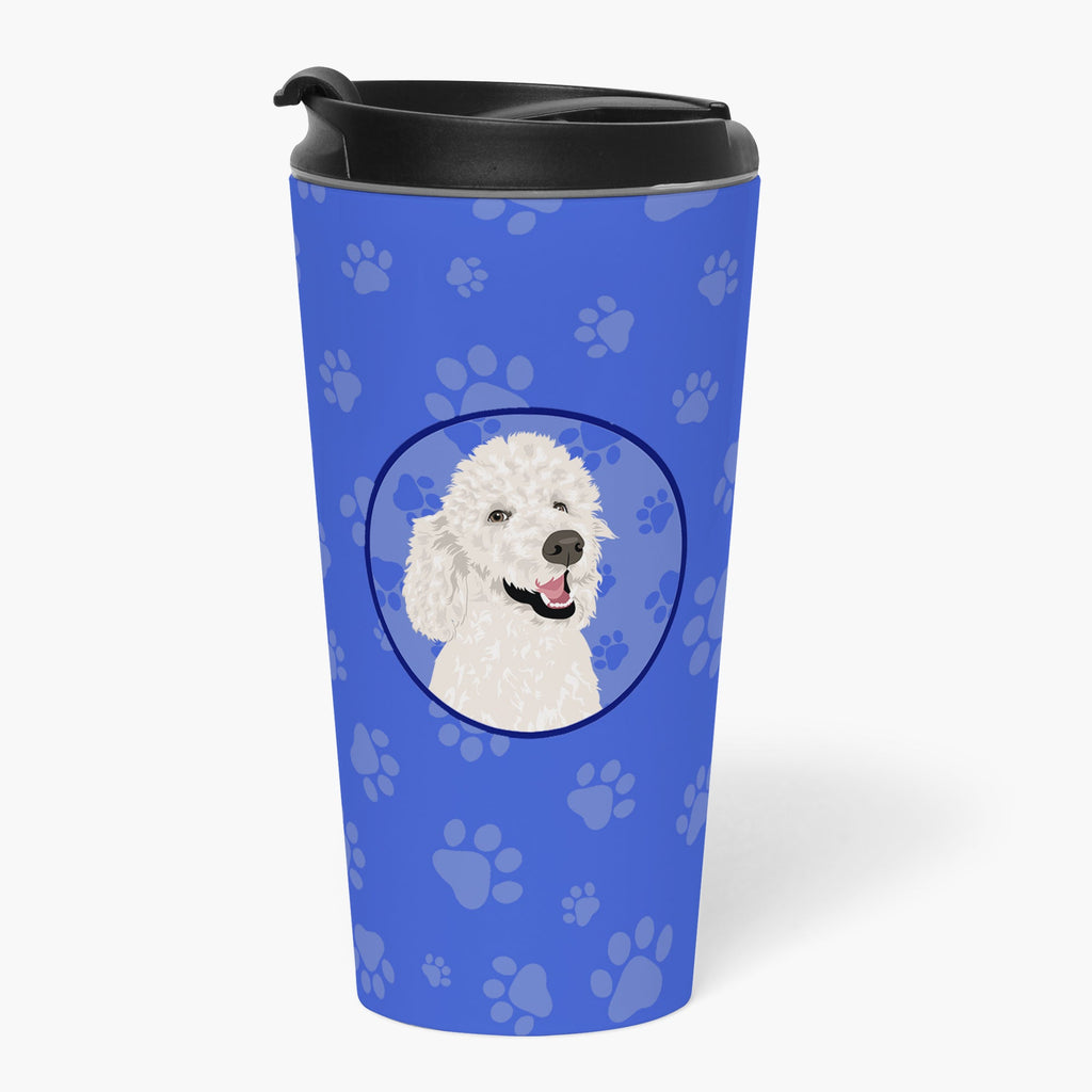 Poodle Standard White  Stainless Steel 16 oz  Tumbler Blue Insulated Tumbler with Lid, Cute Travel Cup for Coffee, Cocktails, Gift Men, Dad, Women, Mother