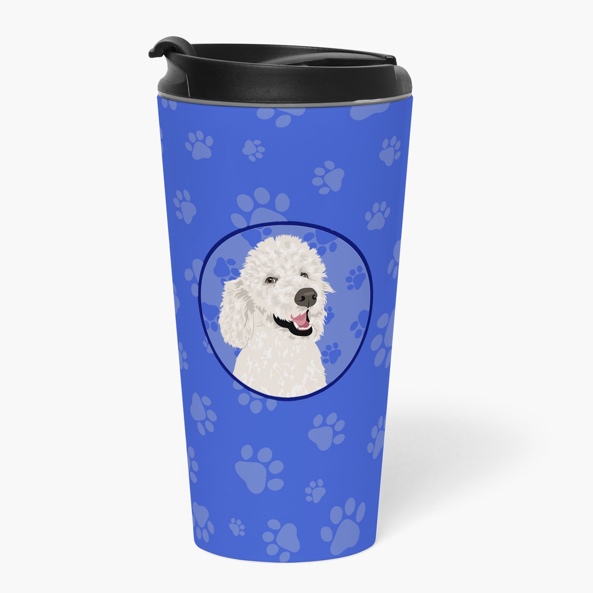Poodle Standard White  Stainless Steel 16 oz  Tumbler Blue Insulated Tumbler with Lid, Cute Travel Cup for Coffee, Cocktails, Gift Men, Dad, Women, Mother