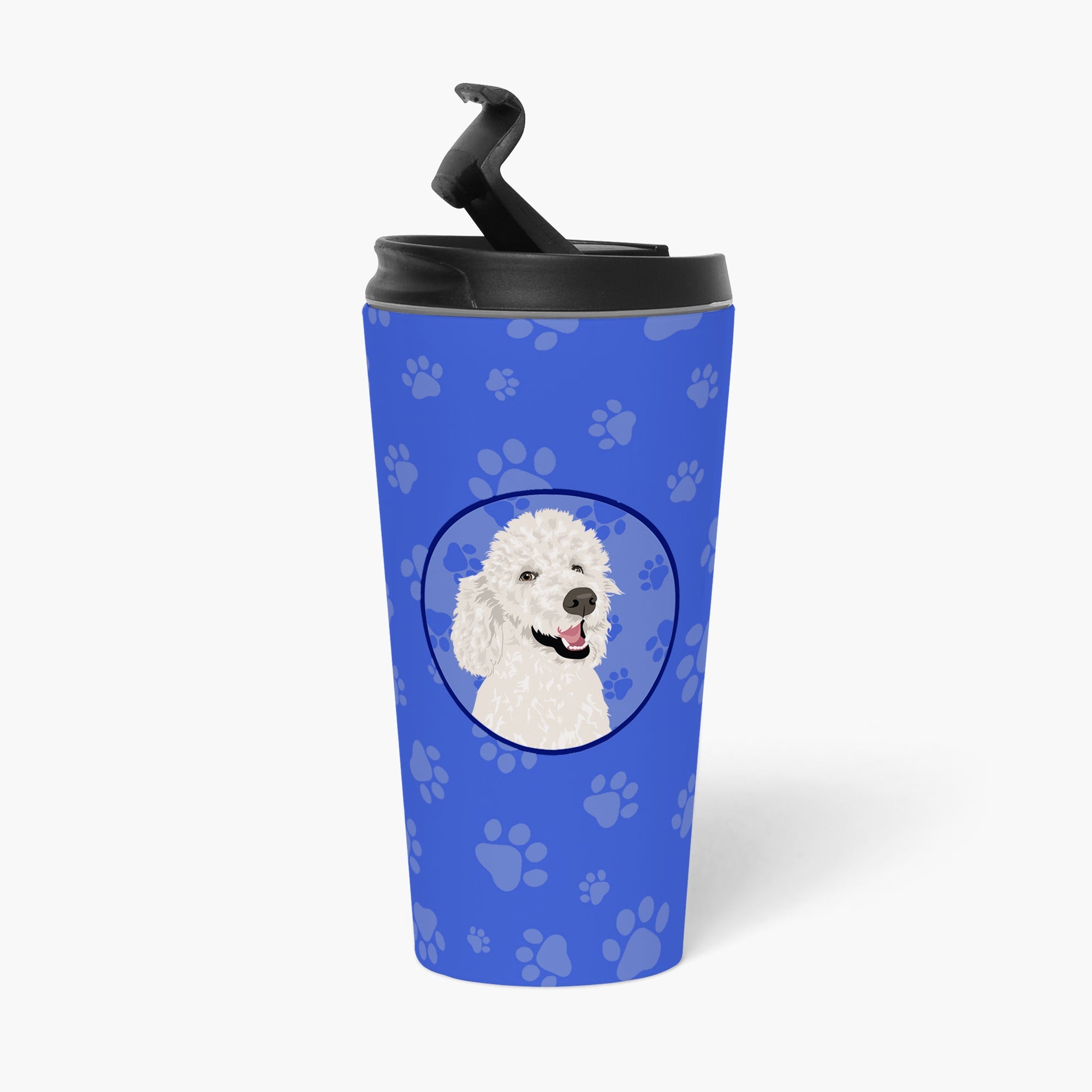 Poodle Standard White  Stainless Steel 16 oz  Tumbler Blue Insulated Tumbler with Lid, Cute Travel Cup for Coffee, Cocktails, Gift Men, Dad, Women, Mother