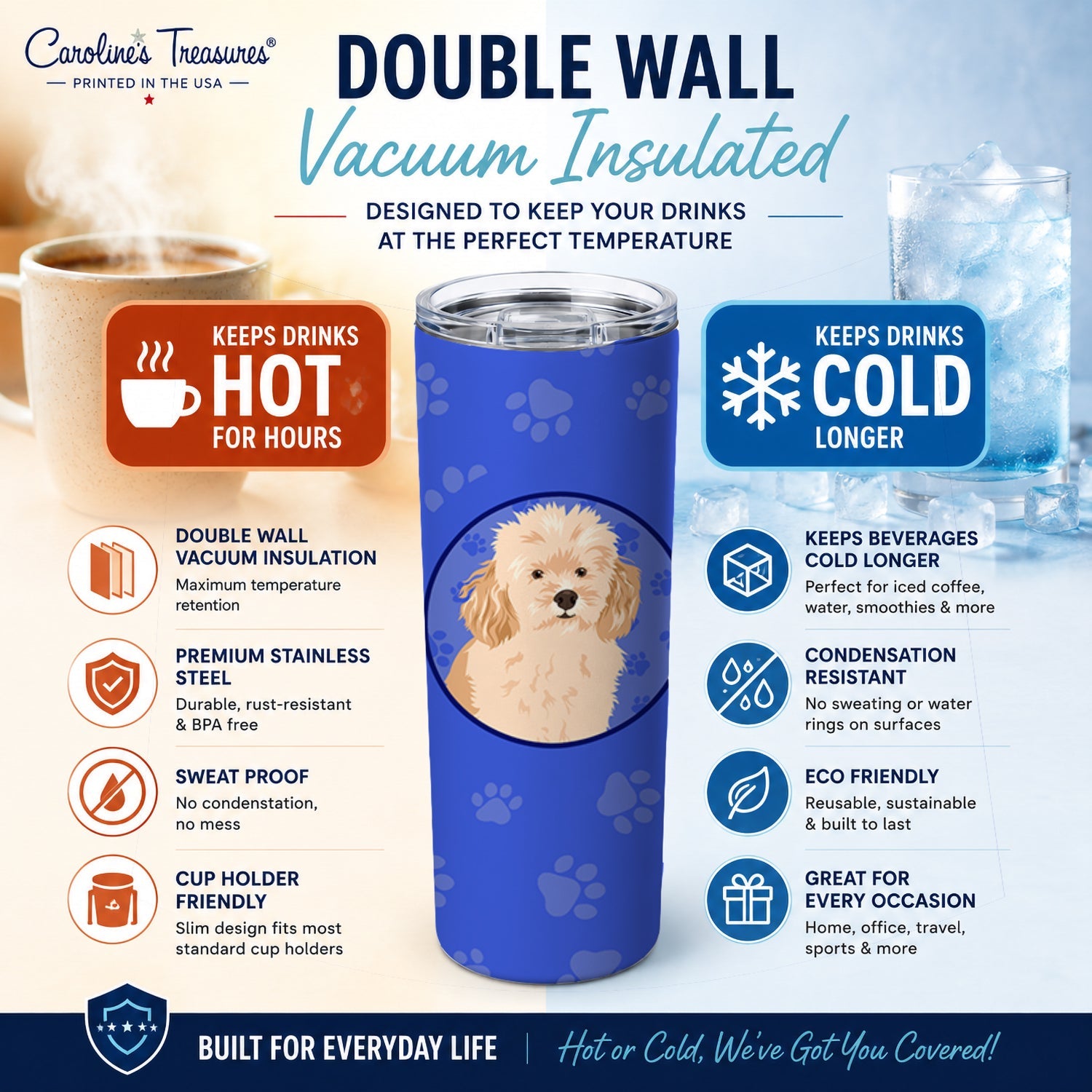 Poodle Toy Apricot #2  Stainless Steel Skinny Tumbler 20 oz Vacuum Double Walled Reusable Insulated Travel Cup