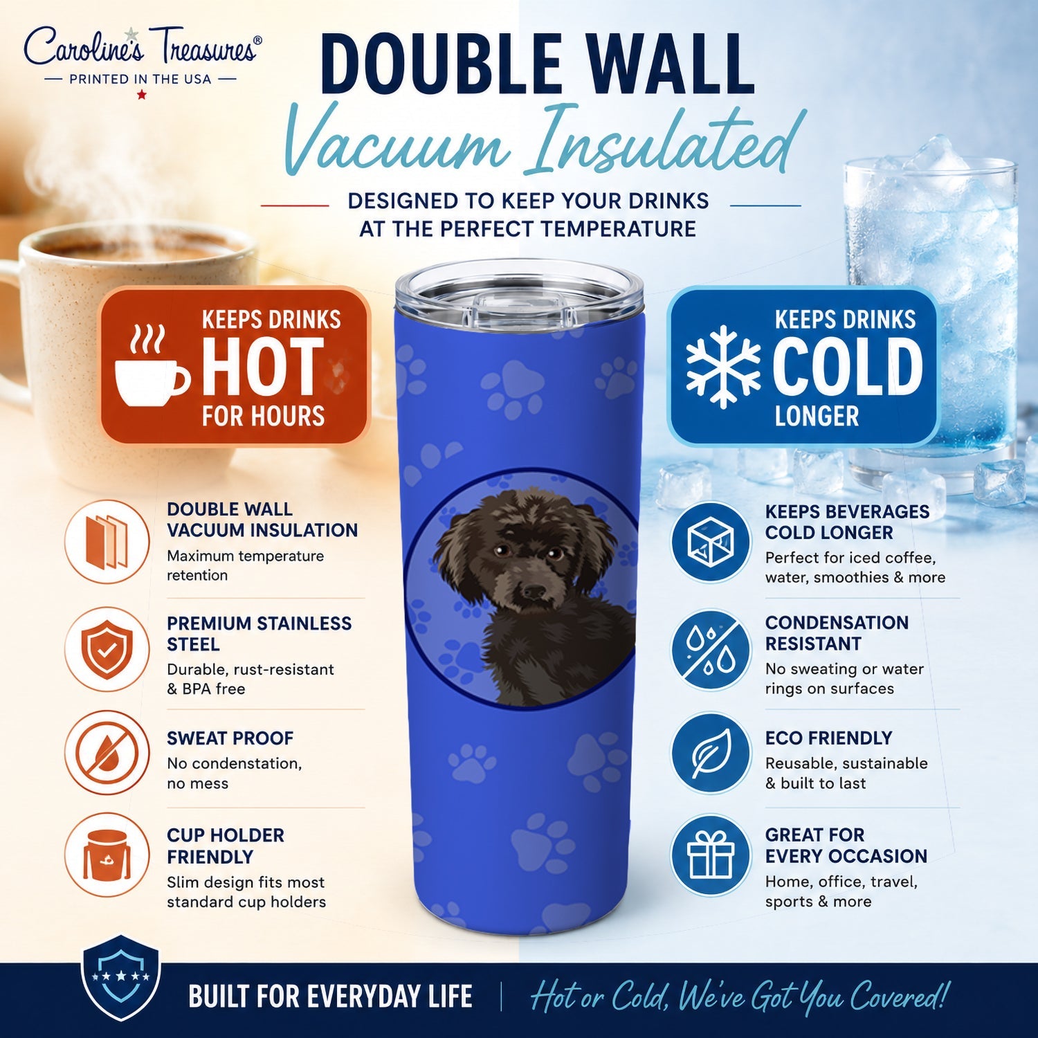 Poodle Toy Brown  Stainless Steel Skinny Tumbler 20 oz Vacuum Double Walled Reusable Insulated Travel Cup