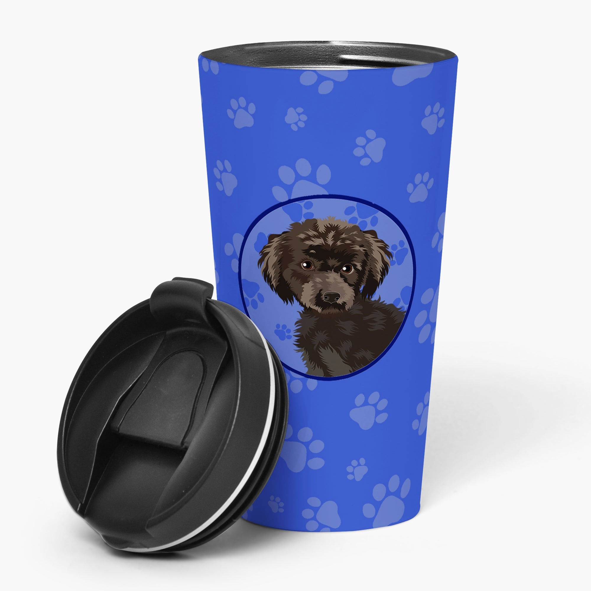 Poodle Toy Brown  Stainless Steel 16 oz  Tumbler Blue Insulated Tumbler with Lid, Cute Travel Cup for Coffee, Cocktails, Gift Men, Dad, Women, Mother