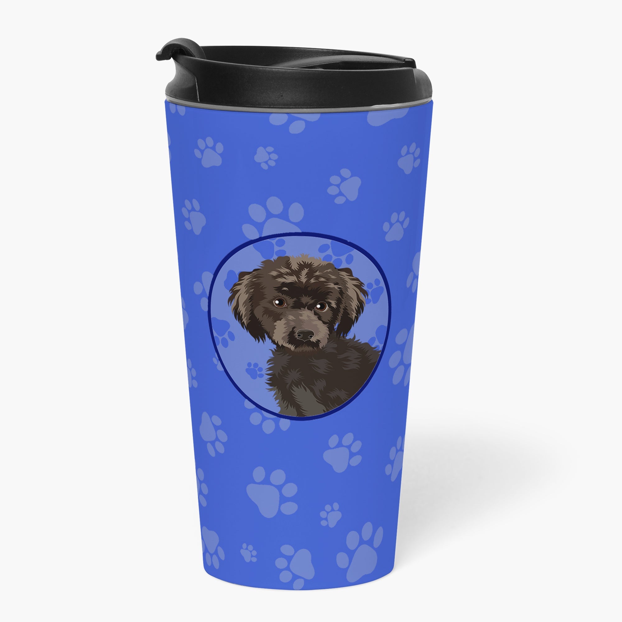 Poodle Toy Brown  Stainless Steel 16 oz  Tumbler Blue Insulated Tumbler with Lid, Cute Travel Cup for Coffee, Cocktails, Gift Men, Dad, Women, Mother