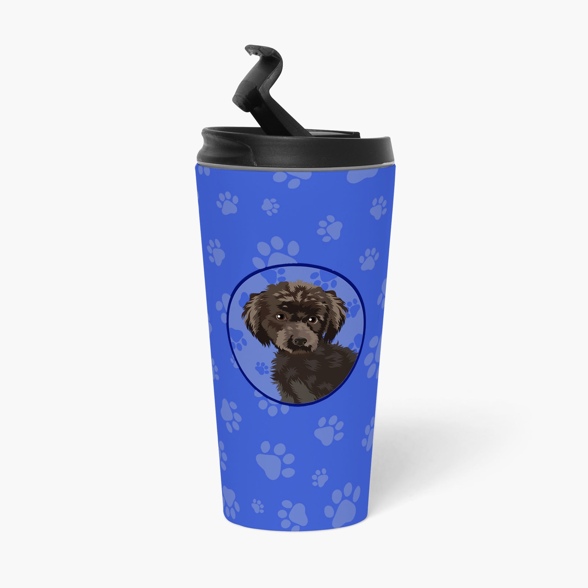 Poodle Toy Brown  Stainless Steel 16 oz  Tumbler Blue Insulated Tumbler with Lid, Cute Travel Cup for Coffee, Cocktails, Gift Men, Dad, Women, Mother