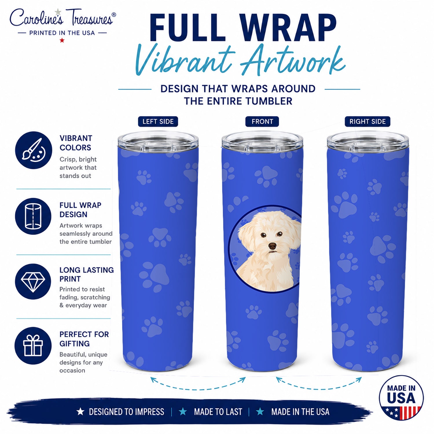 Poodle Toy Cream  Stainless Steel Skinny Tumbler 20 oz Vacuum Double Walled Reusable Insulated Travel Cup