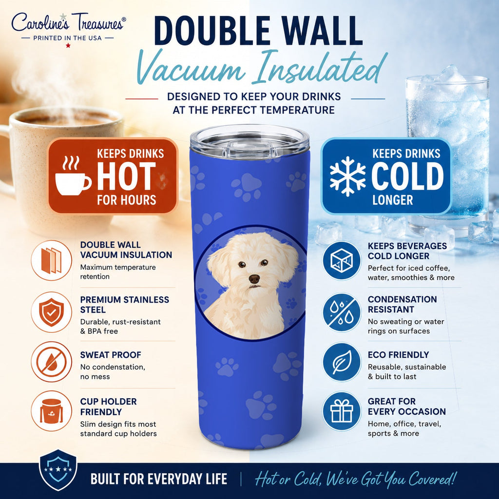 Poodle Toy Cream  Stainless Steel Skinny Tumbler 20 oz Vacuum Double Walled Reusable Insulated Travel Cup