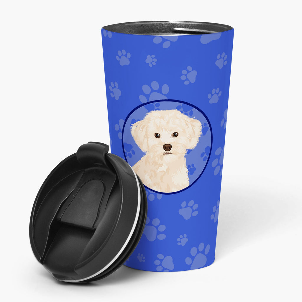 Poodle Toy Cream  Stainless Steel 16 oz  Tumbler Blue Insulated Tumbler with Lid, Cute Travel Cup for Coffee, Cocktails, Gift Men, Dad, Women, Mother