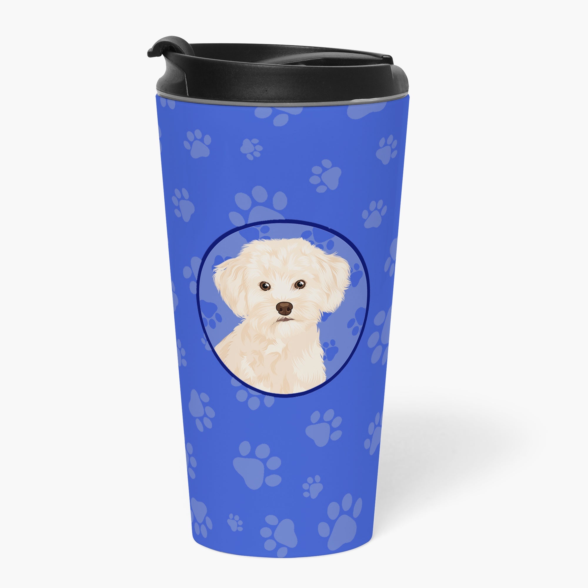 Poodle Toy Cream  Stainless Steel 16 oz  Tumbler Blue Insulated Tumbler with Lid, Cute Travel Cup for Coffee, Cocktails, Gift Men, Dad, Women, Mother