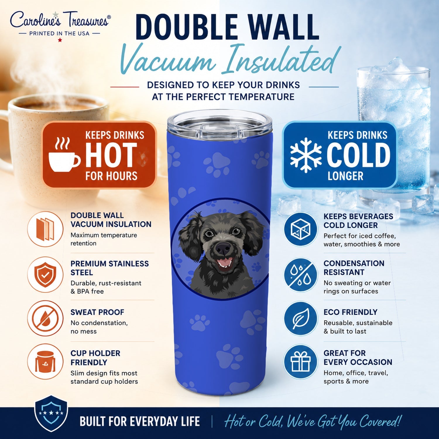 Poodle Toy Grey  Stainless Steel Skinny Tumbler 20 oz Vacuum Double Walled Reusable Insulated Travel Cup
