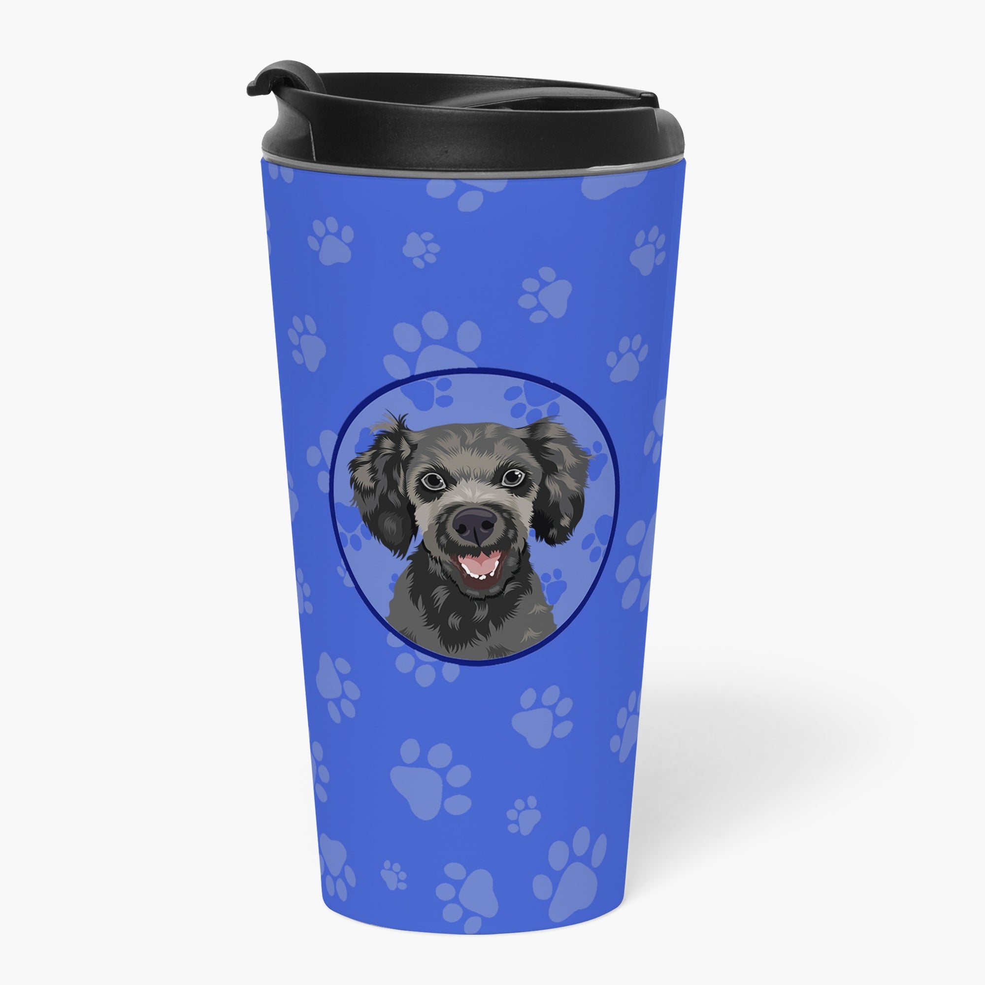 Poodle Toy Grey  Stainless Steel 16 oz  Tumbler Blue Insulated Tumbler with Lid, Cute Travel Cup for Coffee, Cocktails, Gift Men, Dad, Women, Mother