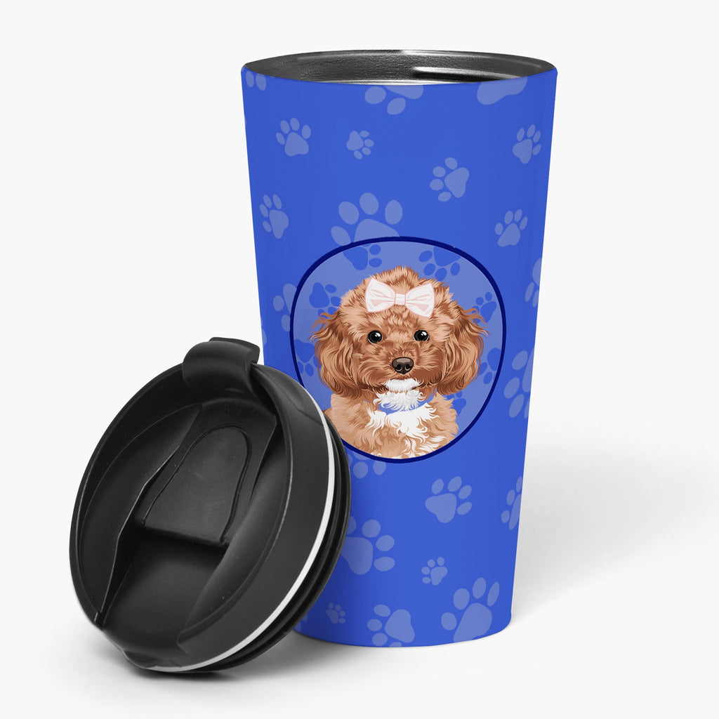 Poodle Toy Red  Stainless Steel 16 oz  Tumbler Blue Insulated Tumbler with Lid, Cute Travel Cup for Coffee, Cocktails, Gift Men, Dad, Women, Mother