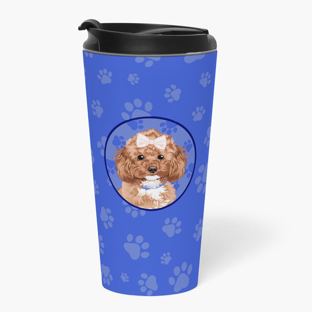 Poodle Toy Red  Stainless Steel 16 oz  Tumbler Blue Insulated Tumbler with Lid, Cute Travel Cup for Coffee, Cocktails, Gift Men, Dad, Women, Mother