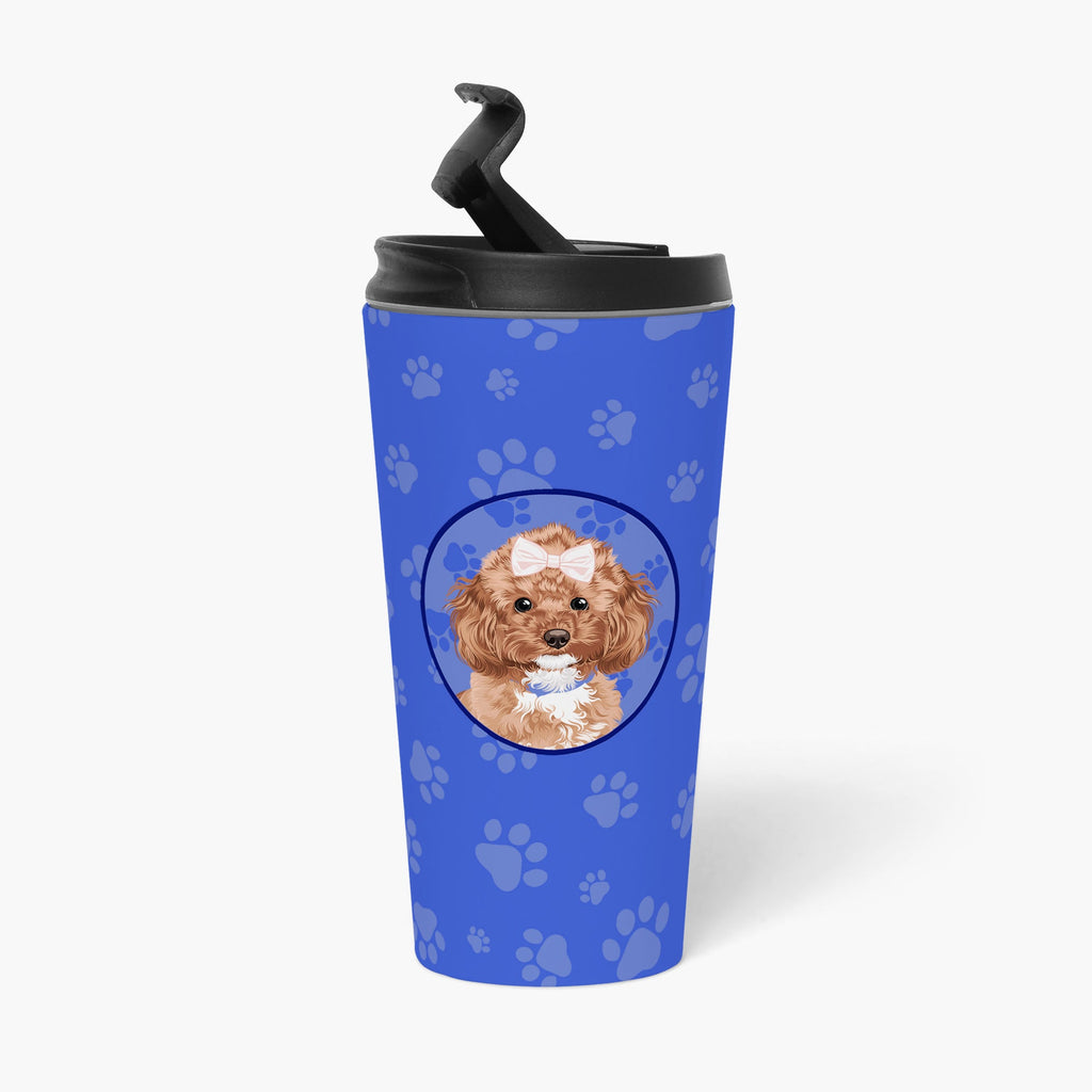 Poodle Toy Red  Stainless Steel 16 oz  Tumbler Blue Insulated Tumbler with Lid, Cute Travel Cup for Coffee, Cocktails, Gift Men, Dad, Women, Mother