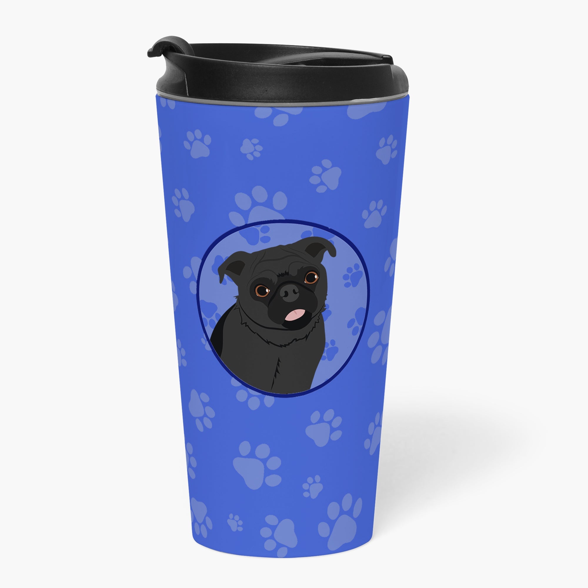 Pug Black #1  Stainless Steel 16 oz  Tumbler Blue Insulated Tumbler with Lid, Cute Travel Cup for Coffee, Cocktails, Gift Men, Dad, Women, Mother