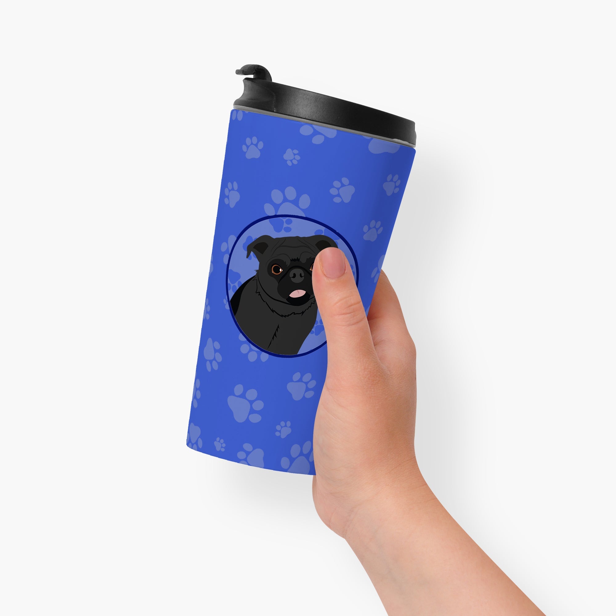 Pug Black #1  Stainless Steel 16 oz  Tumbler Blue Insulated Tumbler with Lid, Cute Travel Cup for Coffee, Cocktails, Gift Men, Dad, Women, Mother