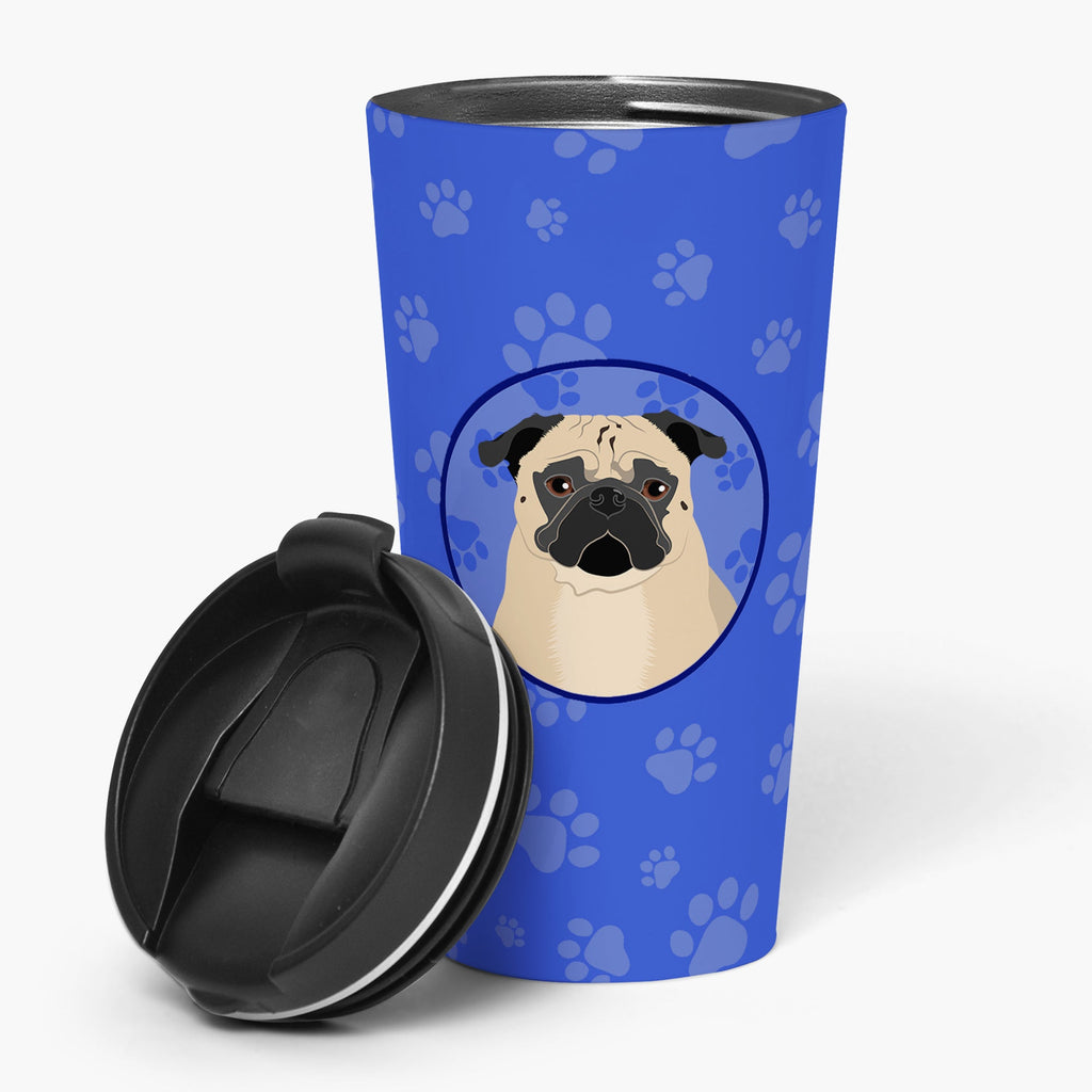 Pug Fawn #1  Stainless Steel 16 oz  Tumbler Blue Insulated Tumbler with Lid, Cute Travel Cup for Coffee, Cocktails, Gift Men, Dad, Women, Mother