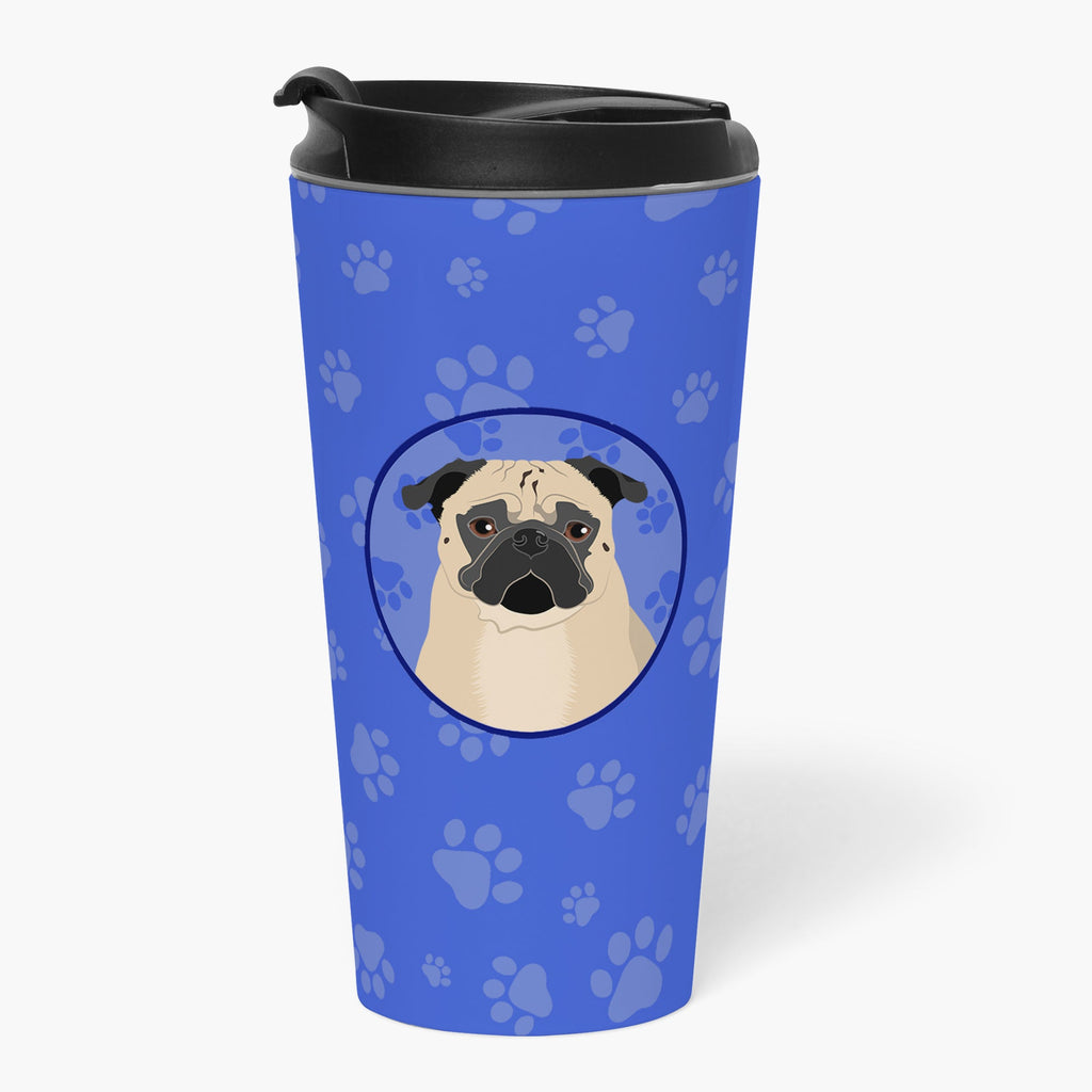 Pug Fawn #1  Stainless Steel 16 oz  Tumbler Blue Insulated Tumbler with Lid, Cute Travel Cup for Coffee, Cocktails, Gift Men, Dad, Women, Mother