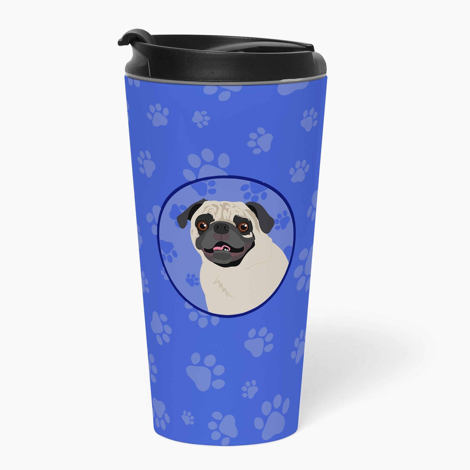 Pug Fawn #2  Stainless Steel 16 oz  Tumbler Blue Insulated Tumbler with Lid, Cute Travel Cup for Coffee, Cocktails, Gift Men, Dad, Women, Mother