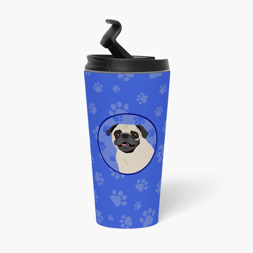 Pug Fawn #2  Stainless Steel 16 oz  Tumbler Blue Insulated Tumbler with Lid, Cute Travel Cup for Coffee, Cocktails, Gift Men, Dad, Women, Mother