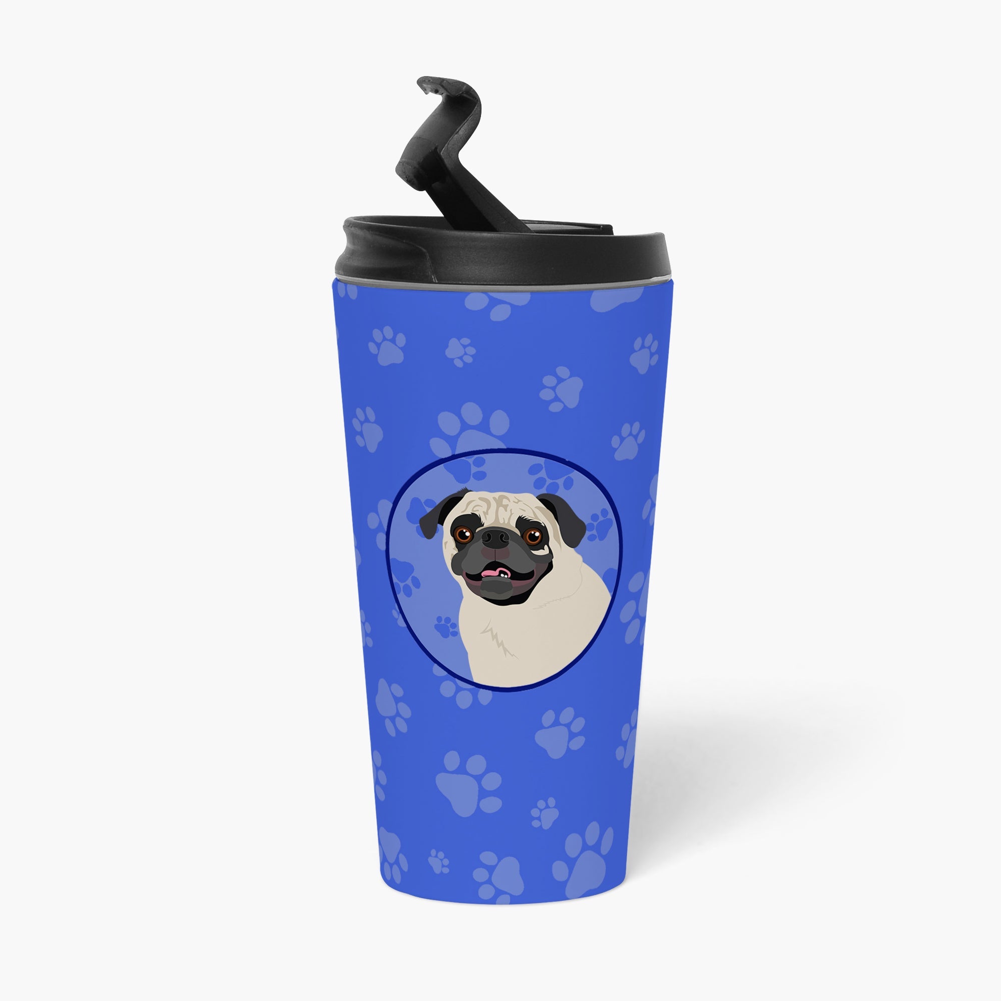 Pug Fawn #2  Stainless Steel 16 oz  Tumbler Blue Insulated Tumbler with Lid, Cute Travel Cup for Coffee, Cocktails, Gift Men, Dad, Women, Mother